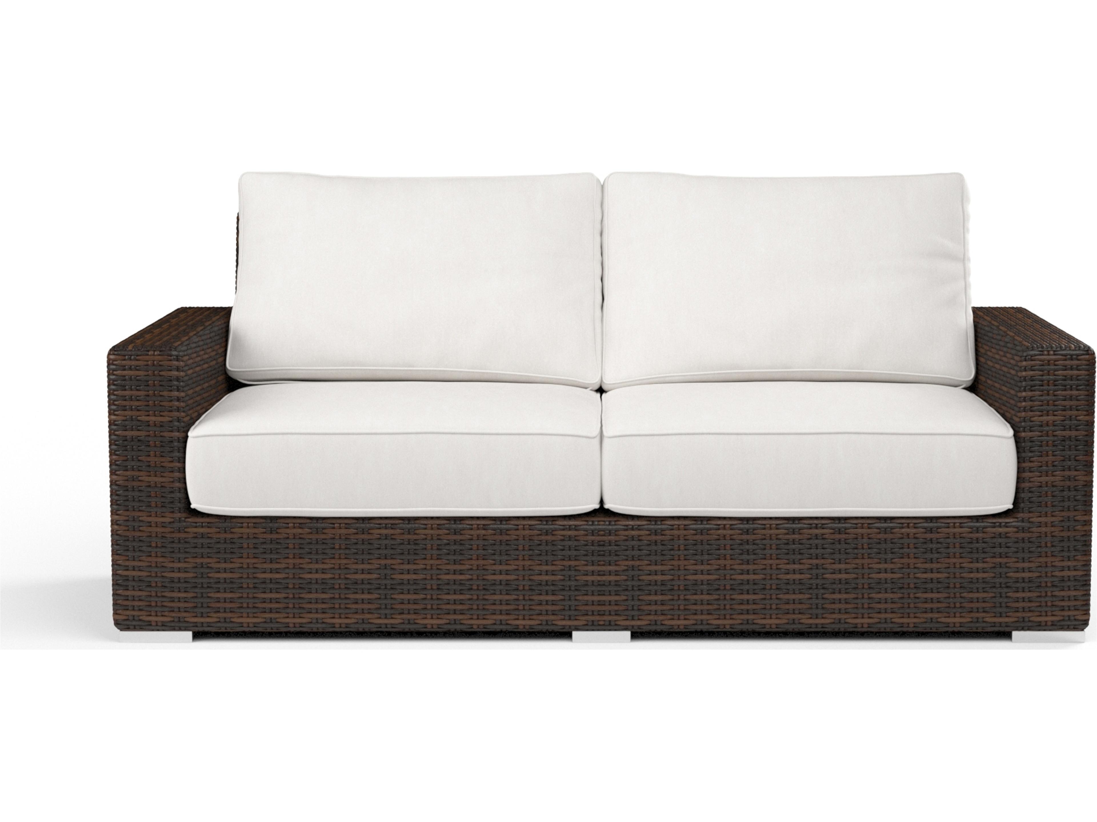 Sunset West Montecito Wicker Outdoor Loveseat in Canvas Flax with Self Welt