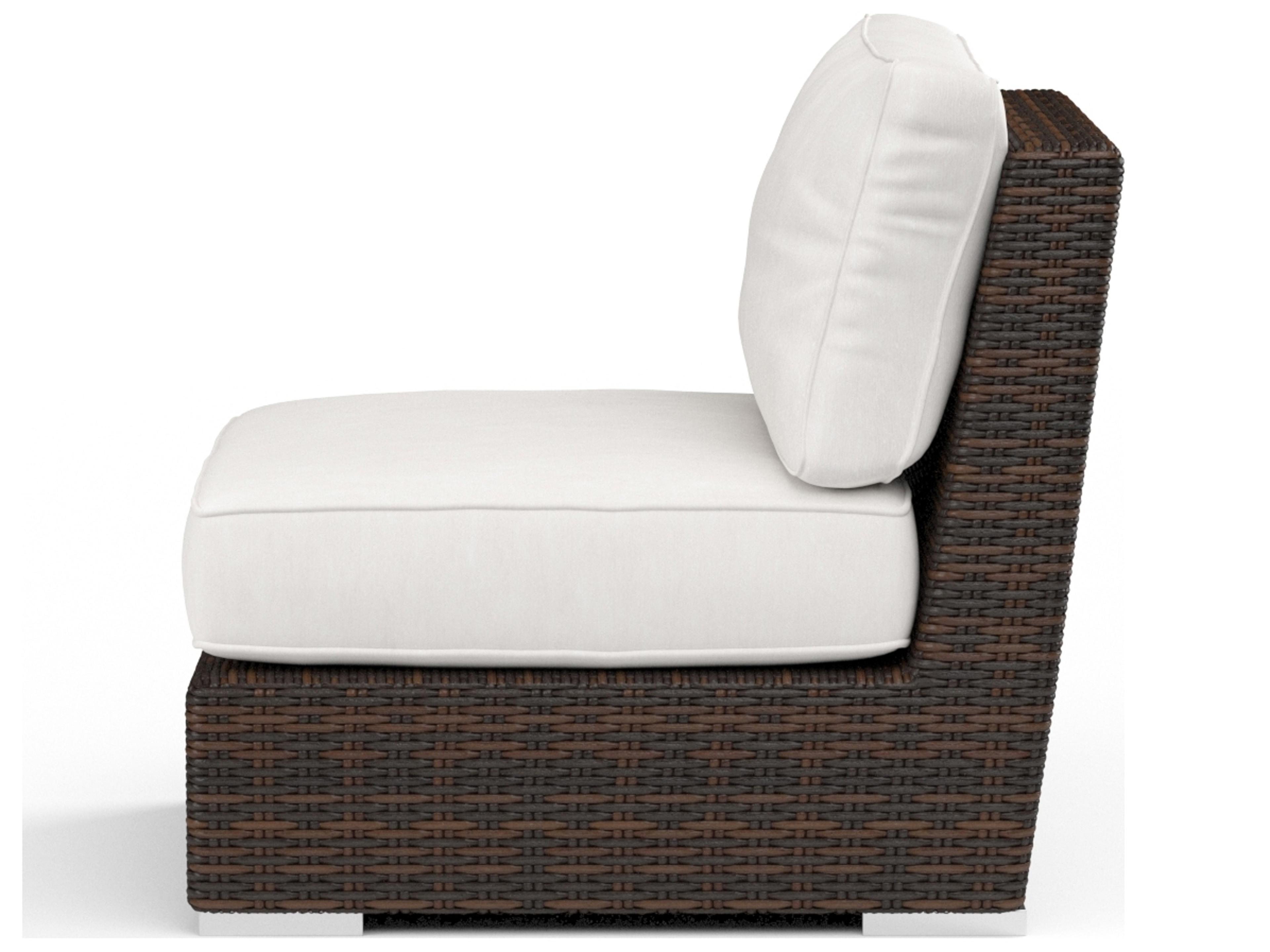 Sunset West Montecito Wicker Armless Outdoor Patio Lounge Chair in Canvas Flax with Self Welt