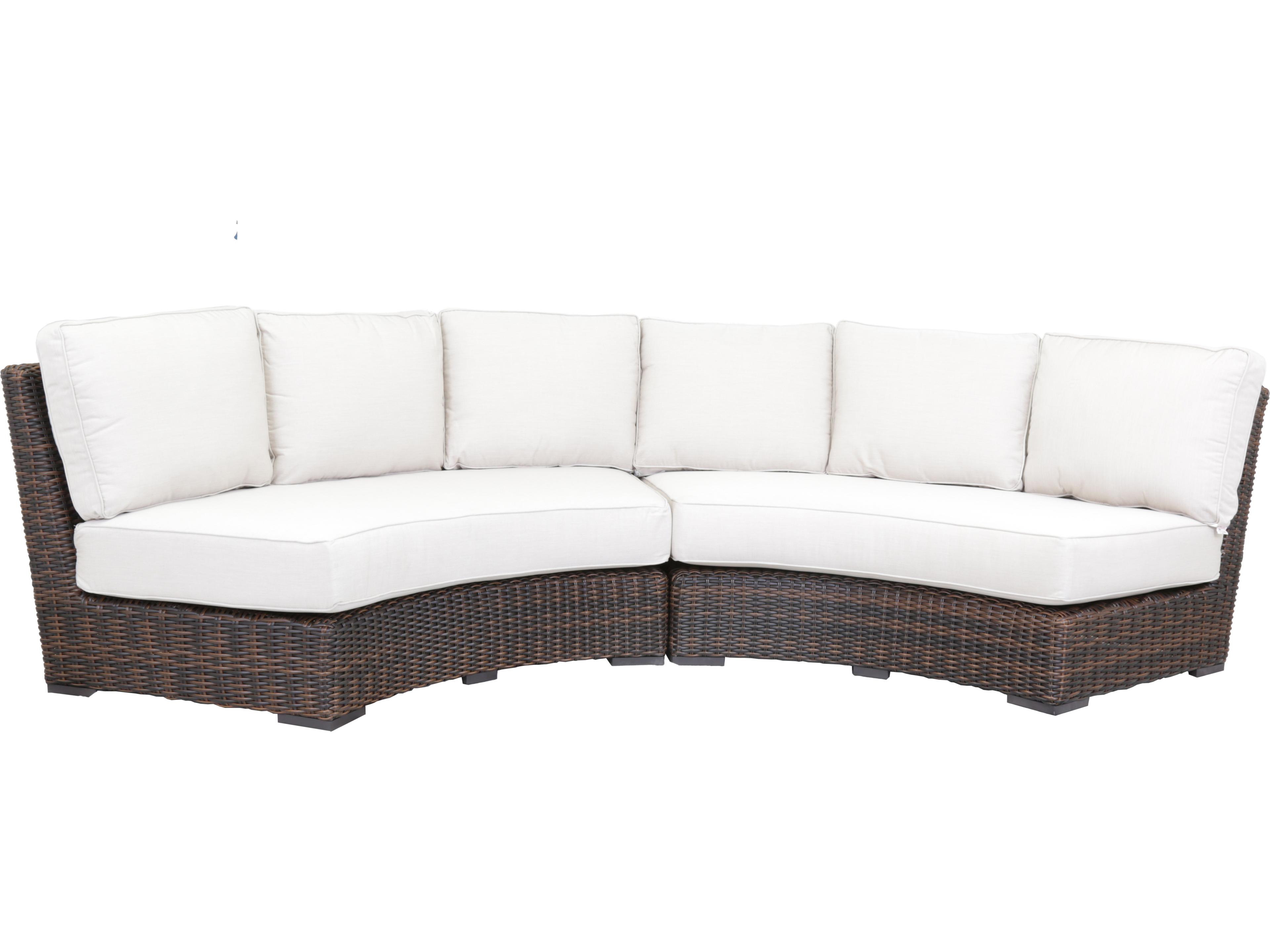 Sunset West Montecito Wicker Curved Patio Loveseat in Canvas Flax with Self Welt