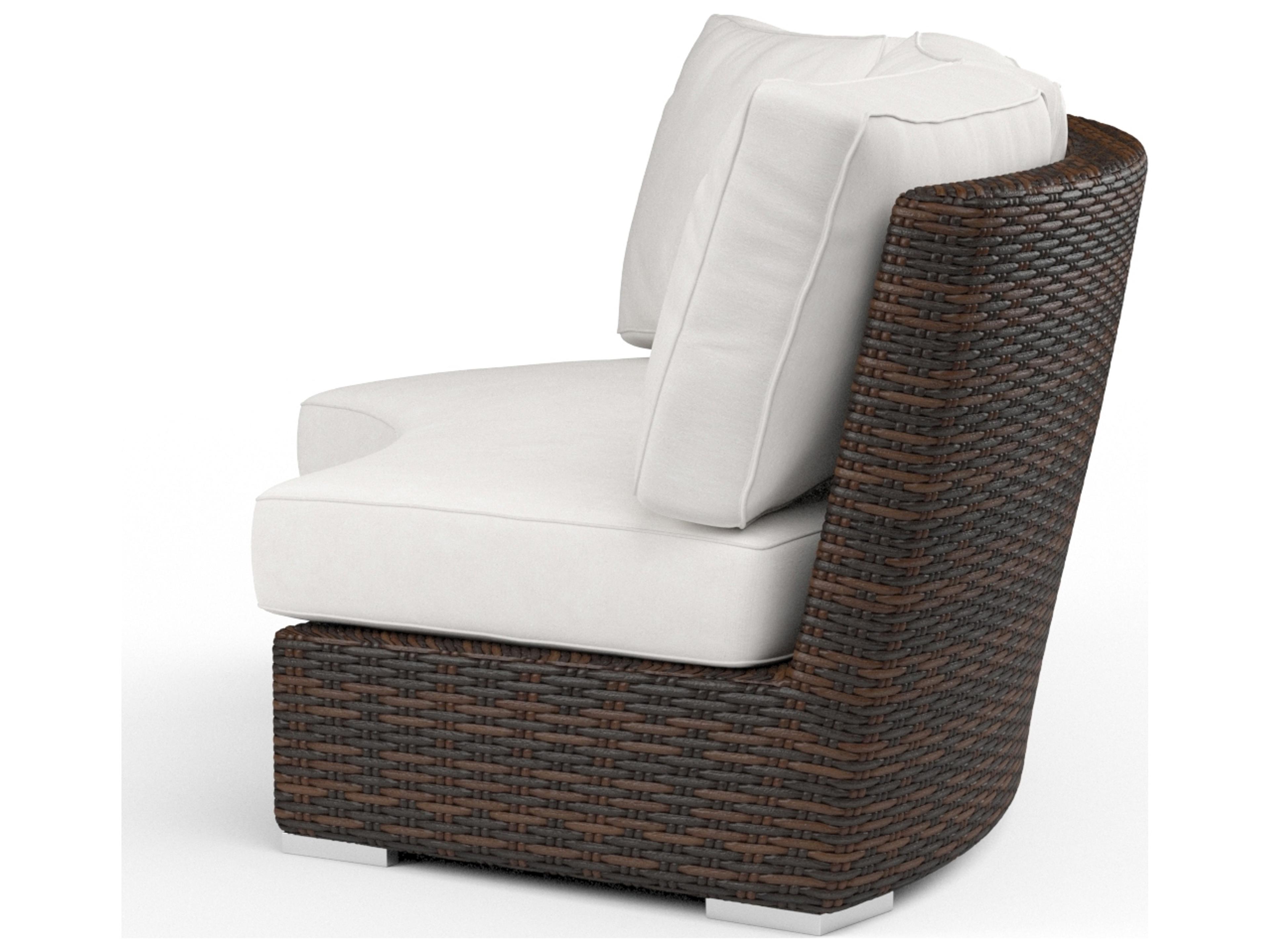 Sunset West Montecito Wicker Curved Patio Loveseat in Canvas Flax with Self Welt