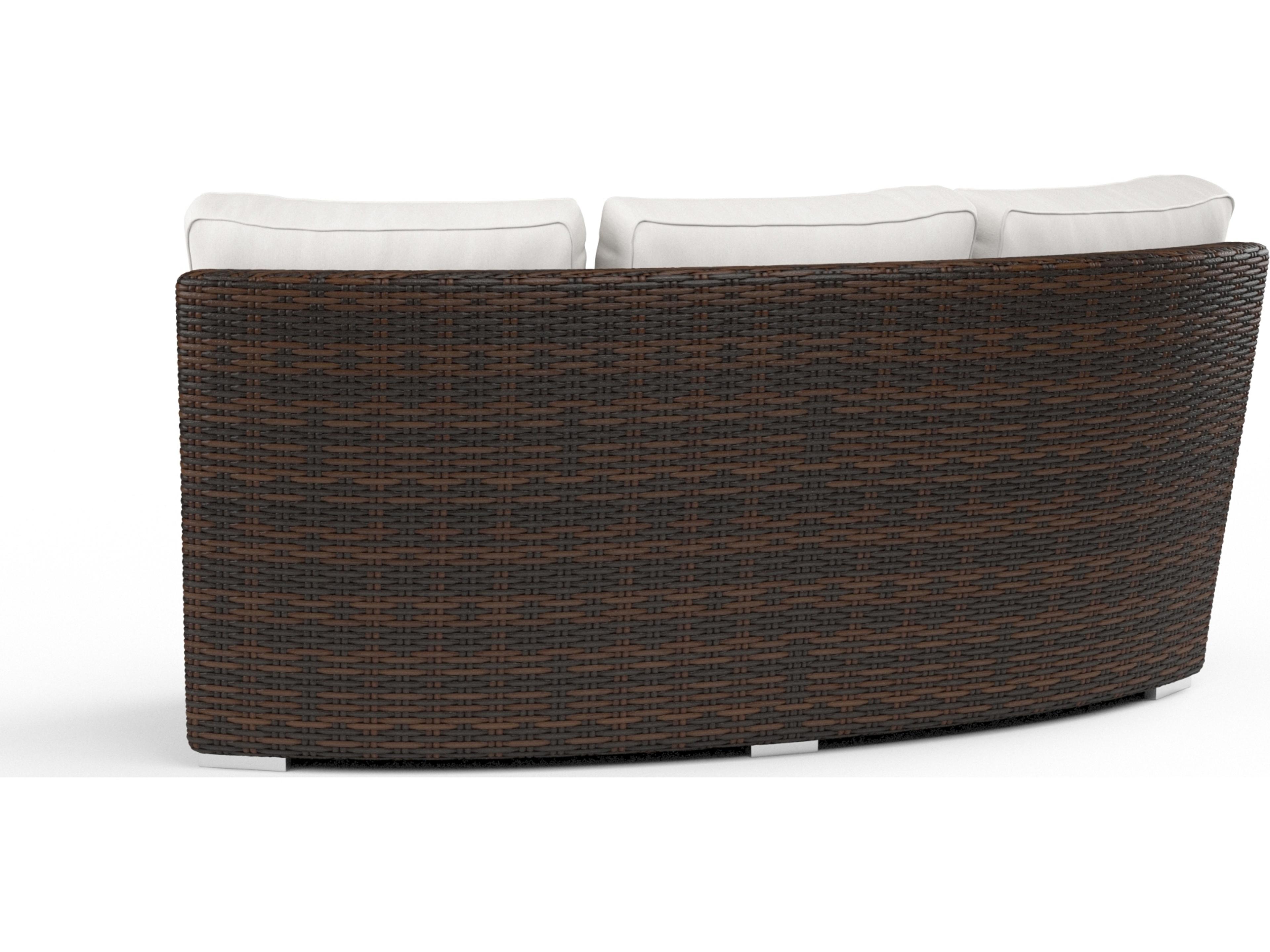 Sunset West Montecito Wicker Curved Patio Loveseat in Canvas Flax with Self Welt