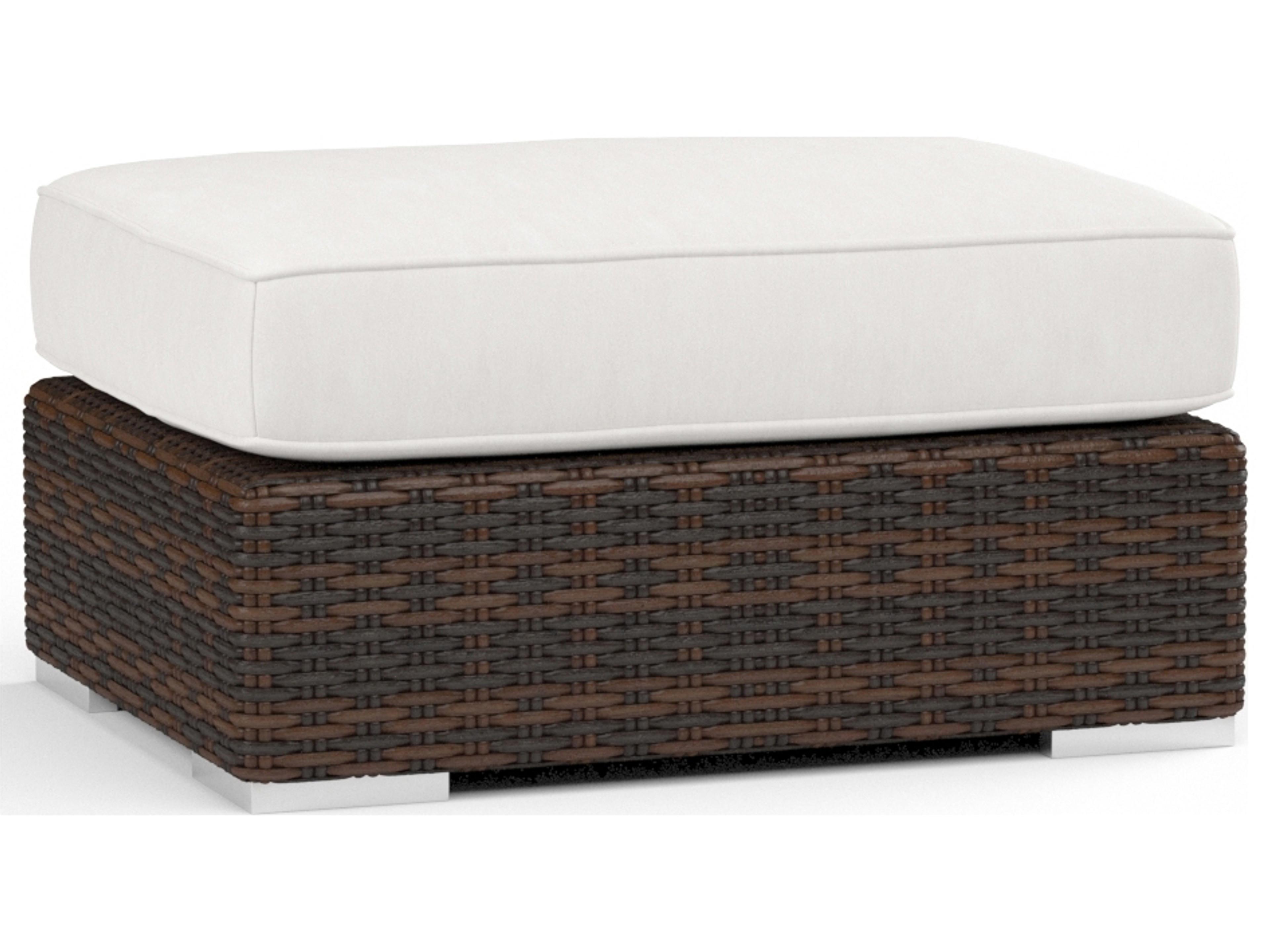 Sunset West Montecito Wicker Outdoor Ottoman in Canvas Flax with Self Welt