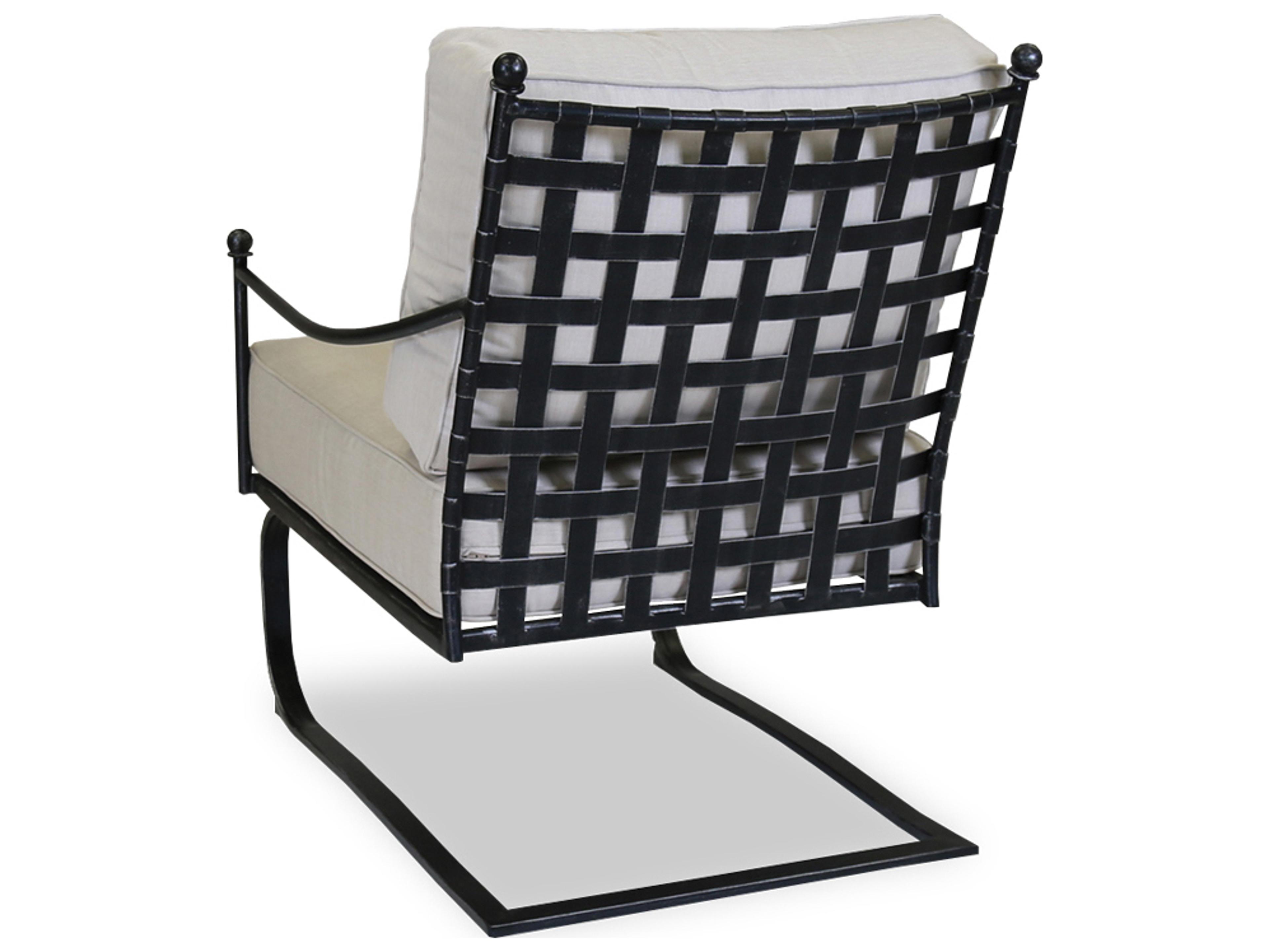 Sunset West Provence Wrought Iron Spring Outdoor Patio Club Chair in Canvas Flax with Self Welt