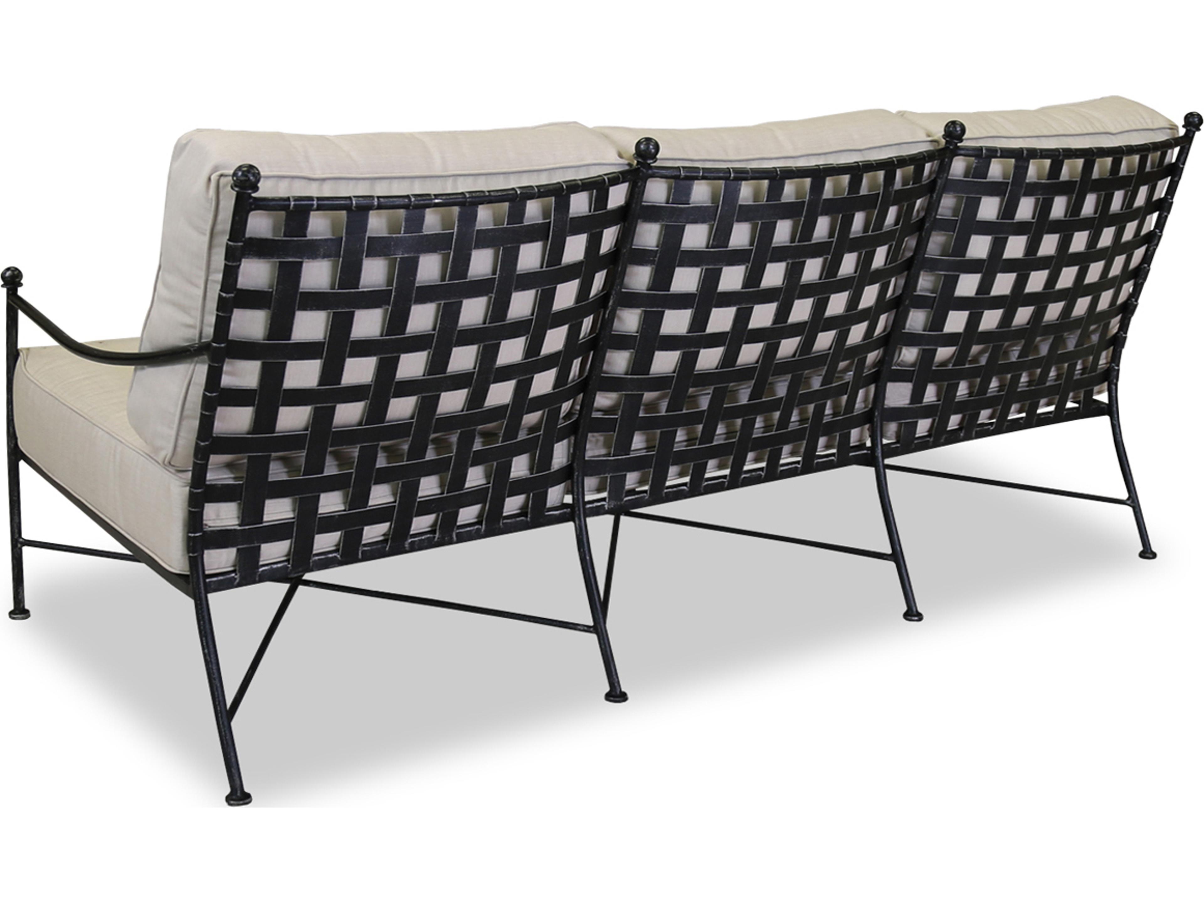 Sunset West Provence Wrought Iron Outdoor Patio Sofa in Canvas Flax with Self Welt