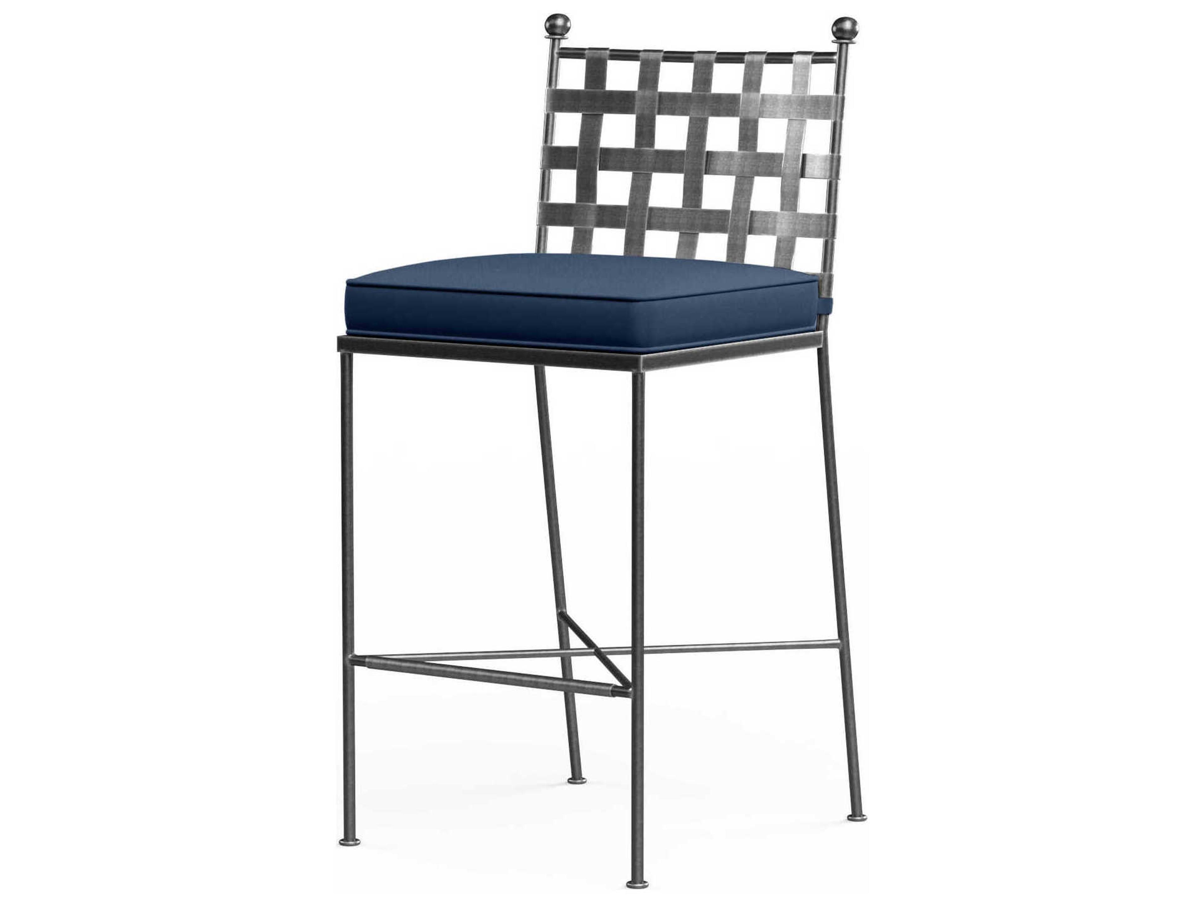 Provence Pewter Wrought Iron Cushion Bar Stool