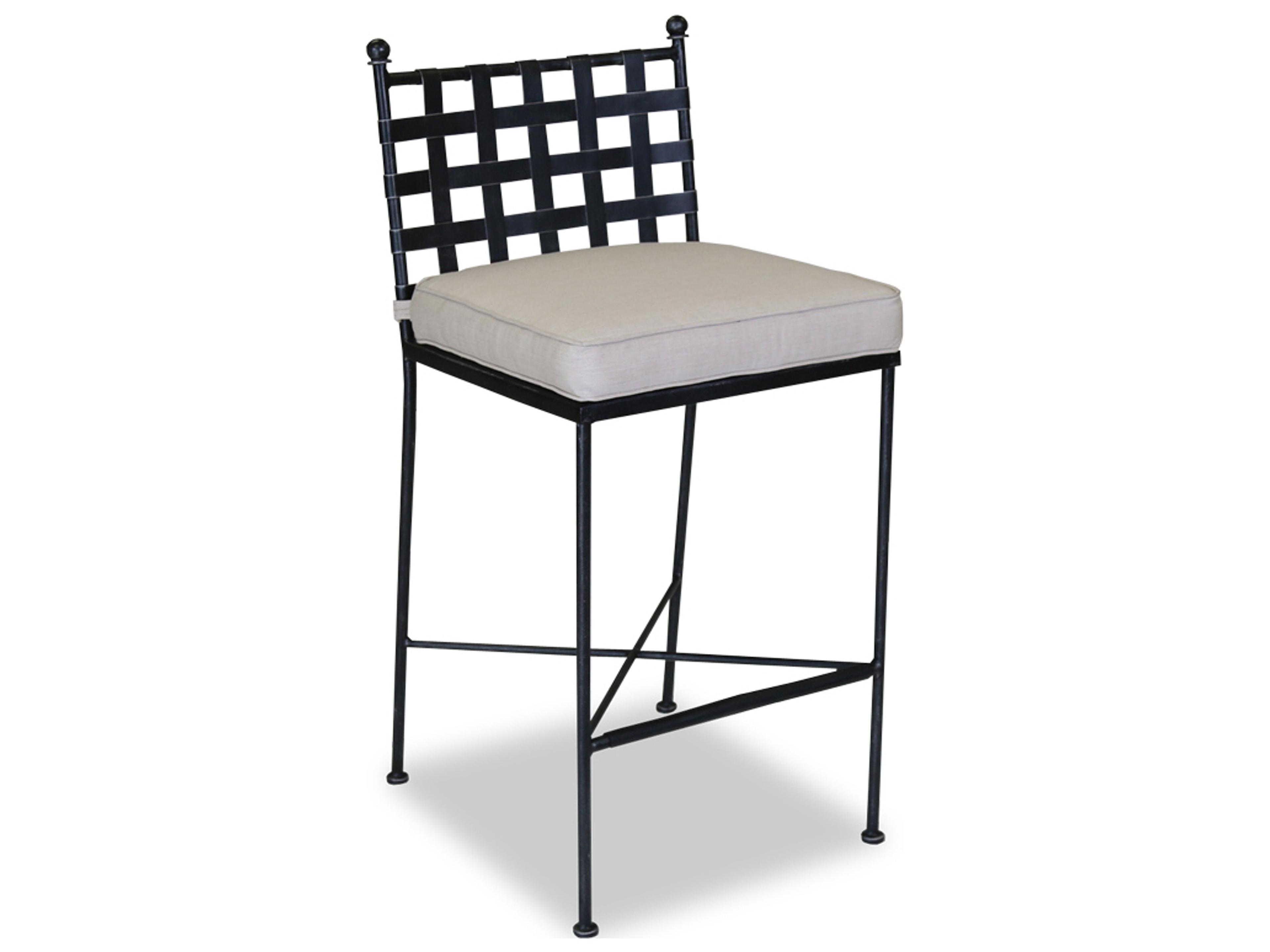 Provence Wrought Iron Outdoor Bar Stool in Canvas Flax with Self Welt