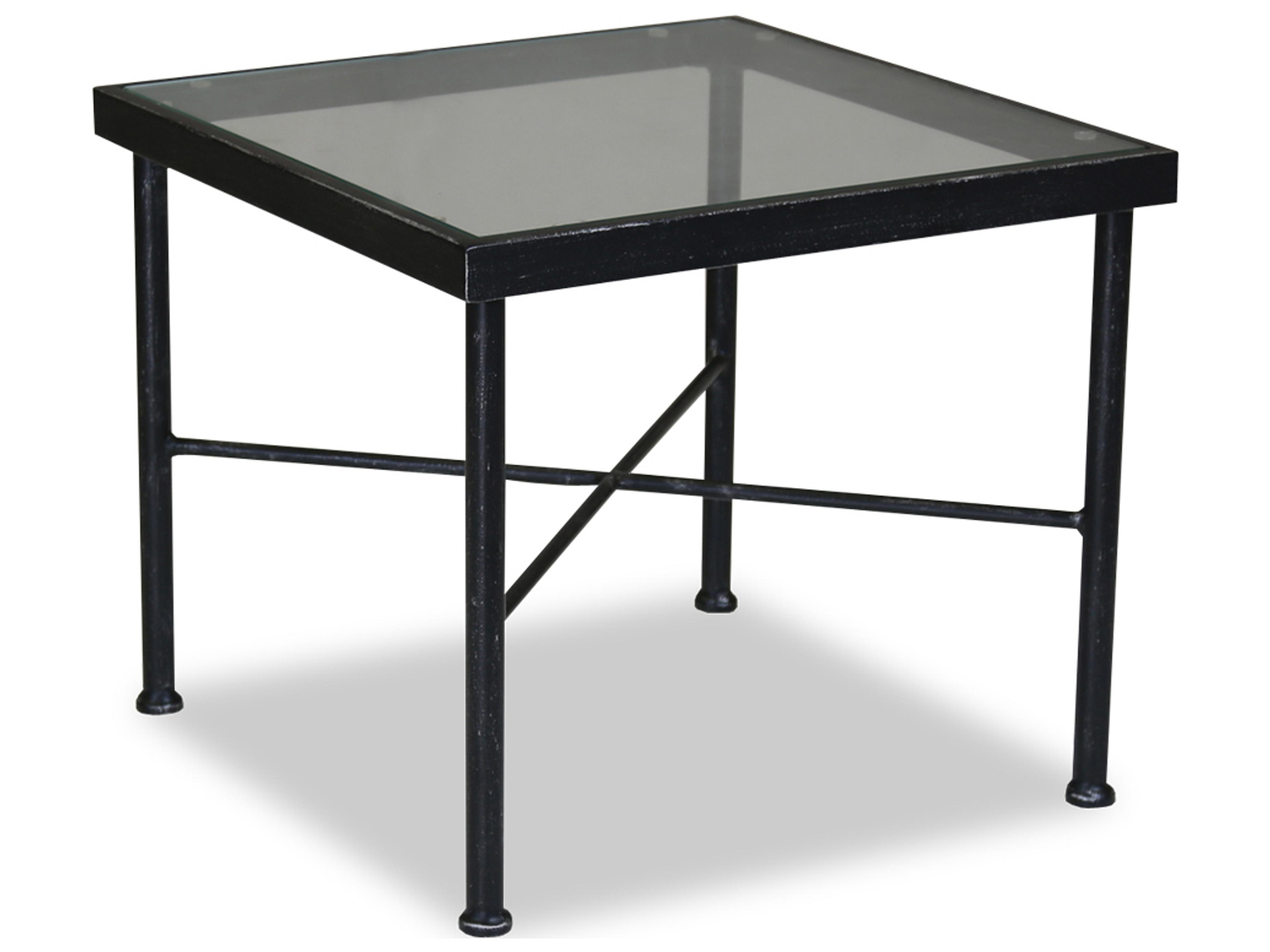 Provence Wrought Iron Square Glass Top Outdoor End Table