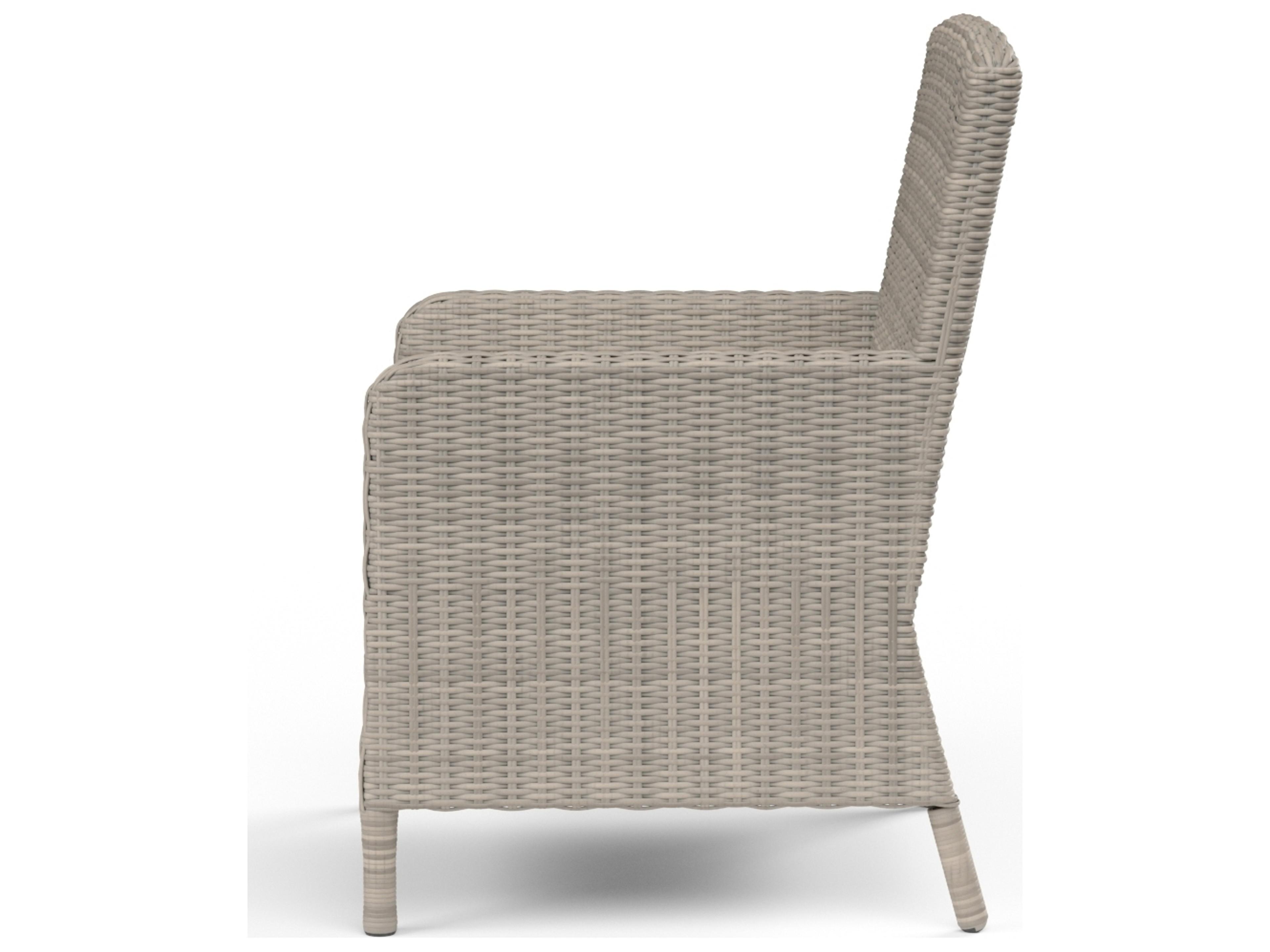 Sunset West Manhattan Wicker Patio Dining Chair in Linen Canvas with Self Welt