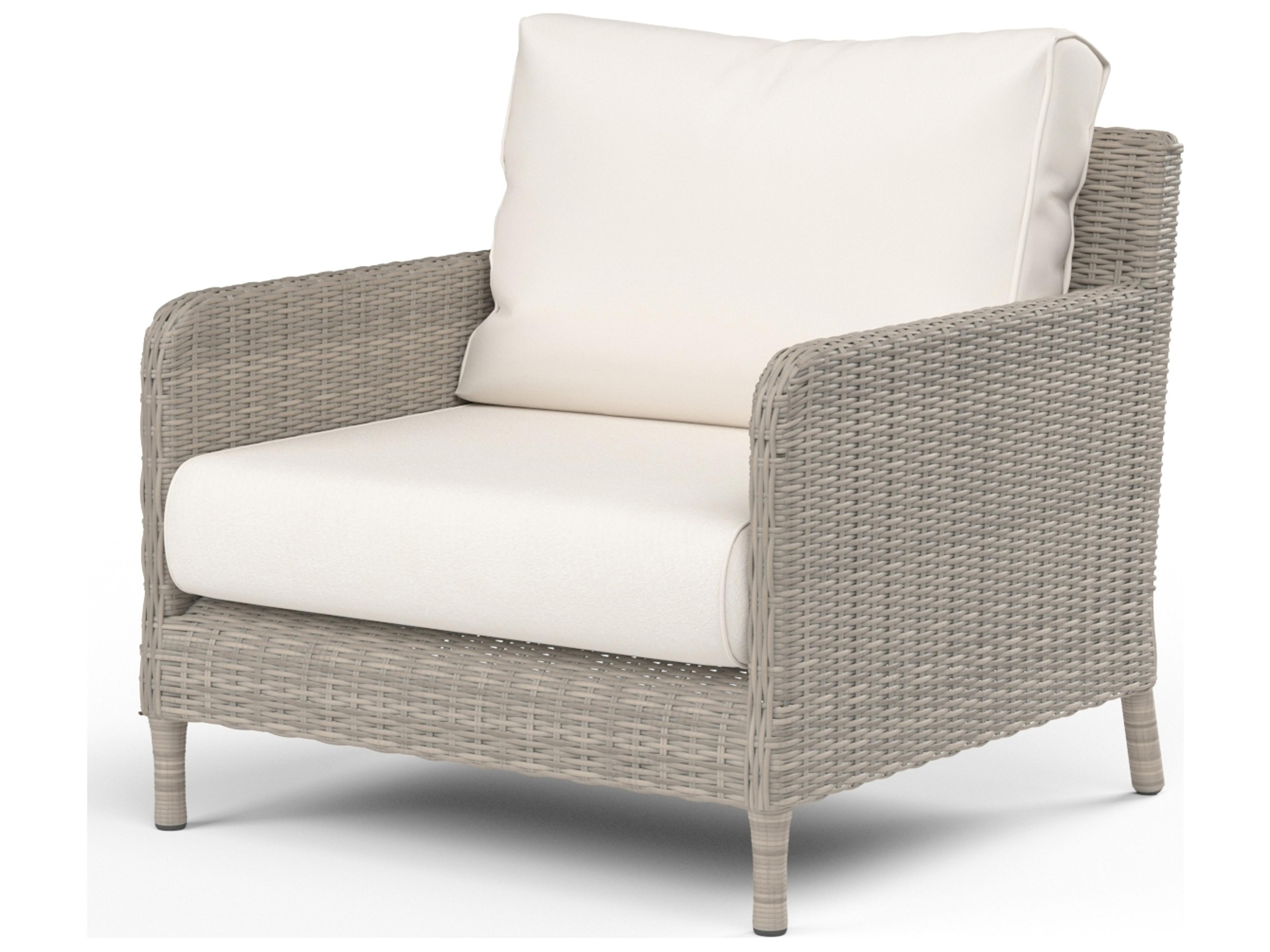 Sunset West Manhattan Wicker Outdoor Club Chair in Linen Canvas with Self Welt