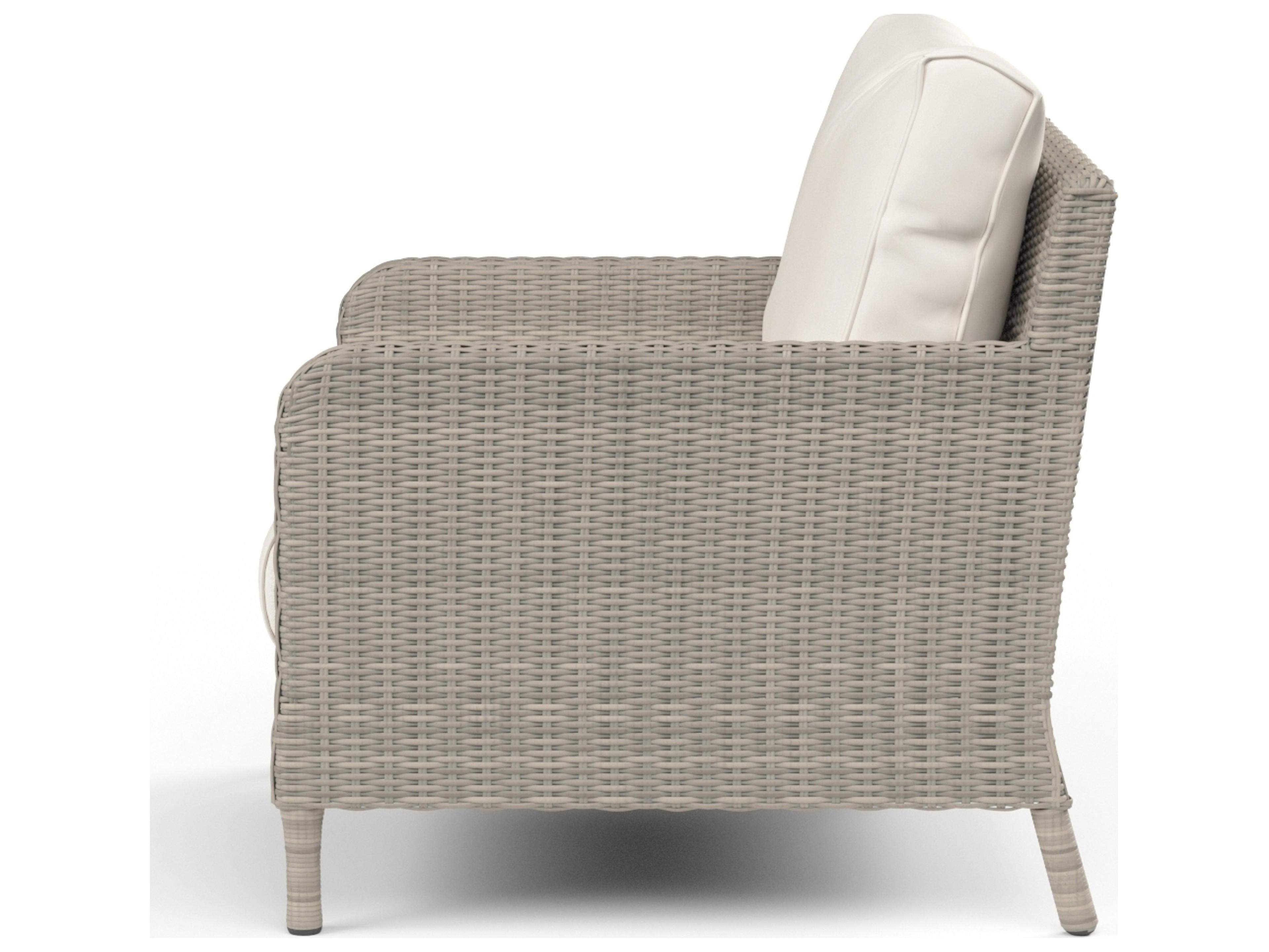 Sunset West Manhattan Wicker Outdoor Club Chair in Linen Canvas with Self Welt