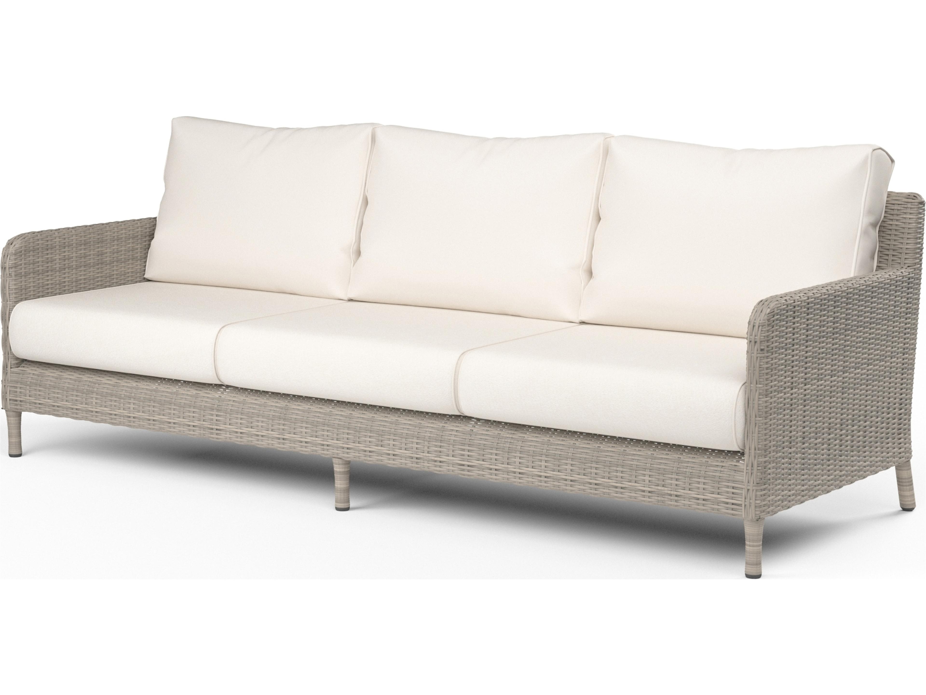 Sunset West Manhattan Wicker Outdoor Sofa in Linen Canvas with Self Welt