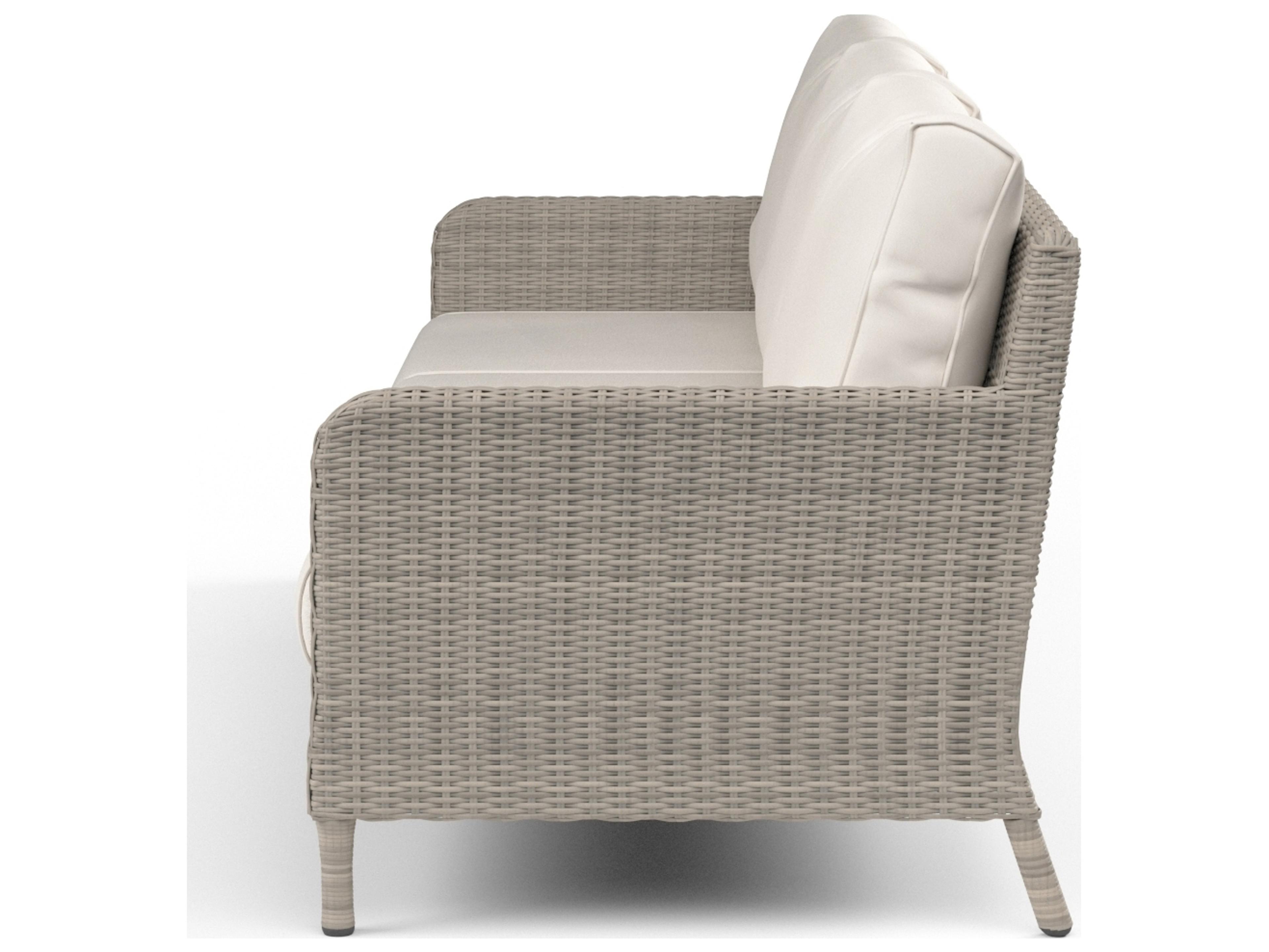 Sunset West Manhattan Wicker Outdoor Sofa in Linen Canvas with Self Welt