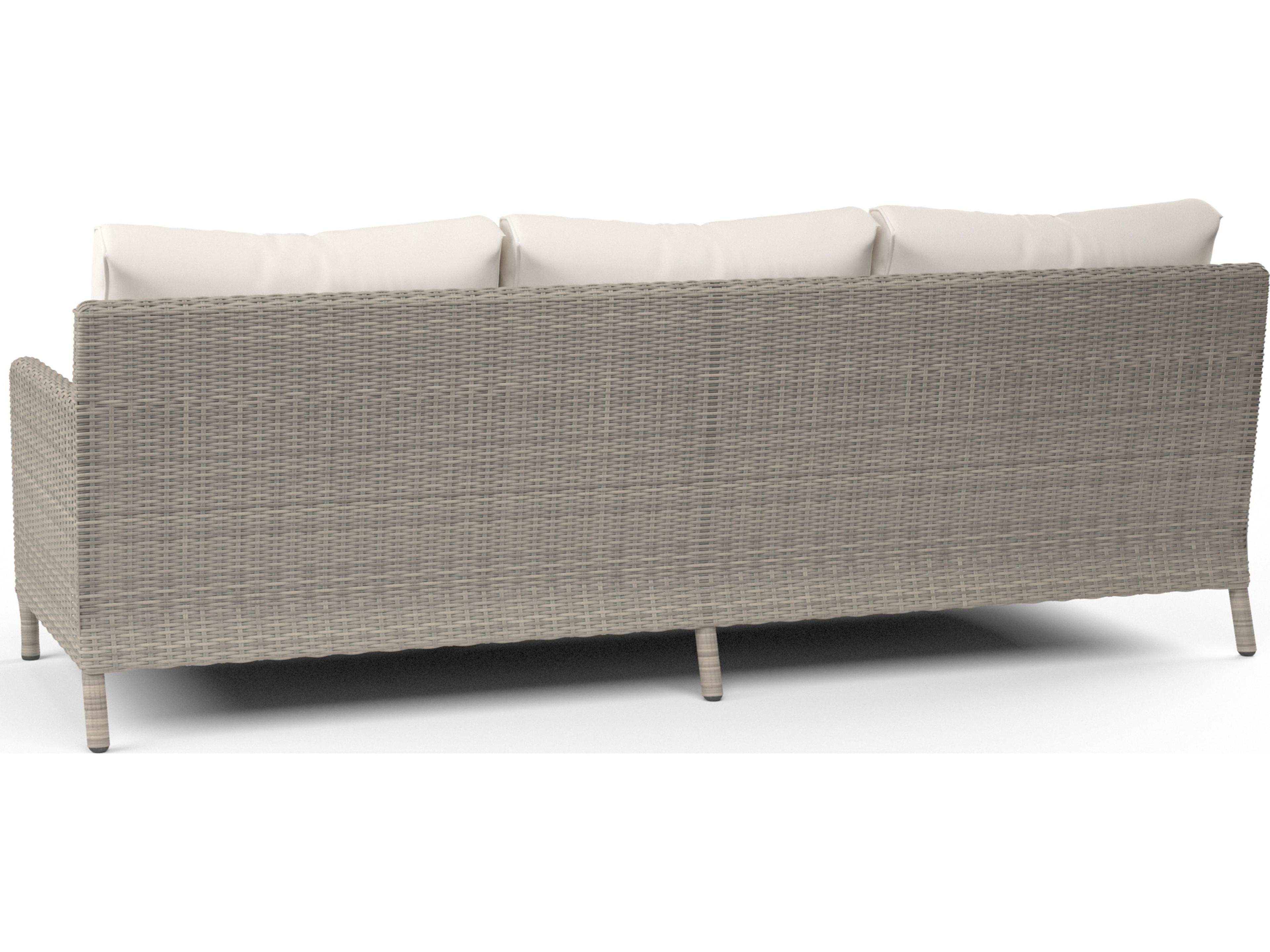Sunset West Manhattan Wicker Outdoor Sofa in Linen Canvas with Self Welt
