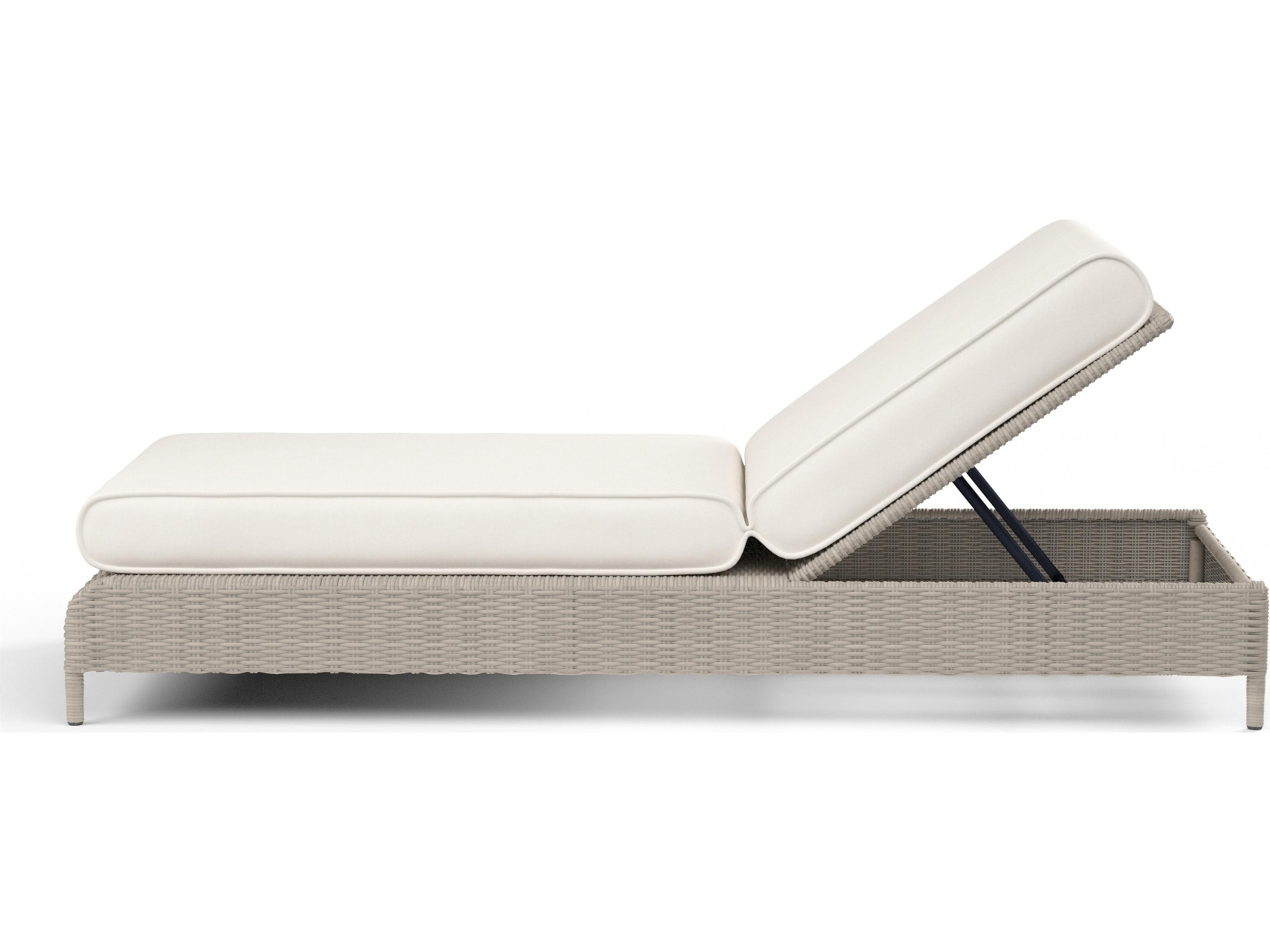 Sunset West Manhattan Wicker Adjustable Outdoor Patio Chaise in Linen Canvas with Self Welt