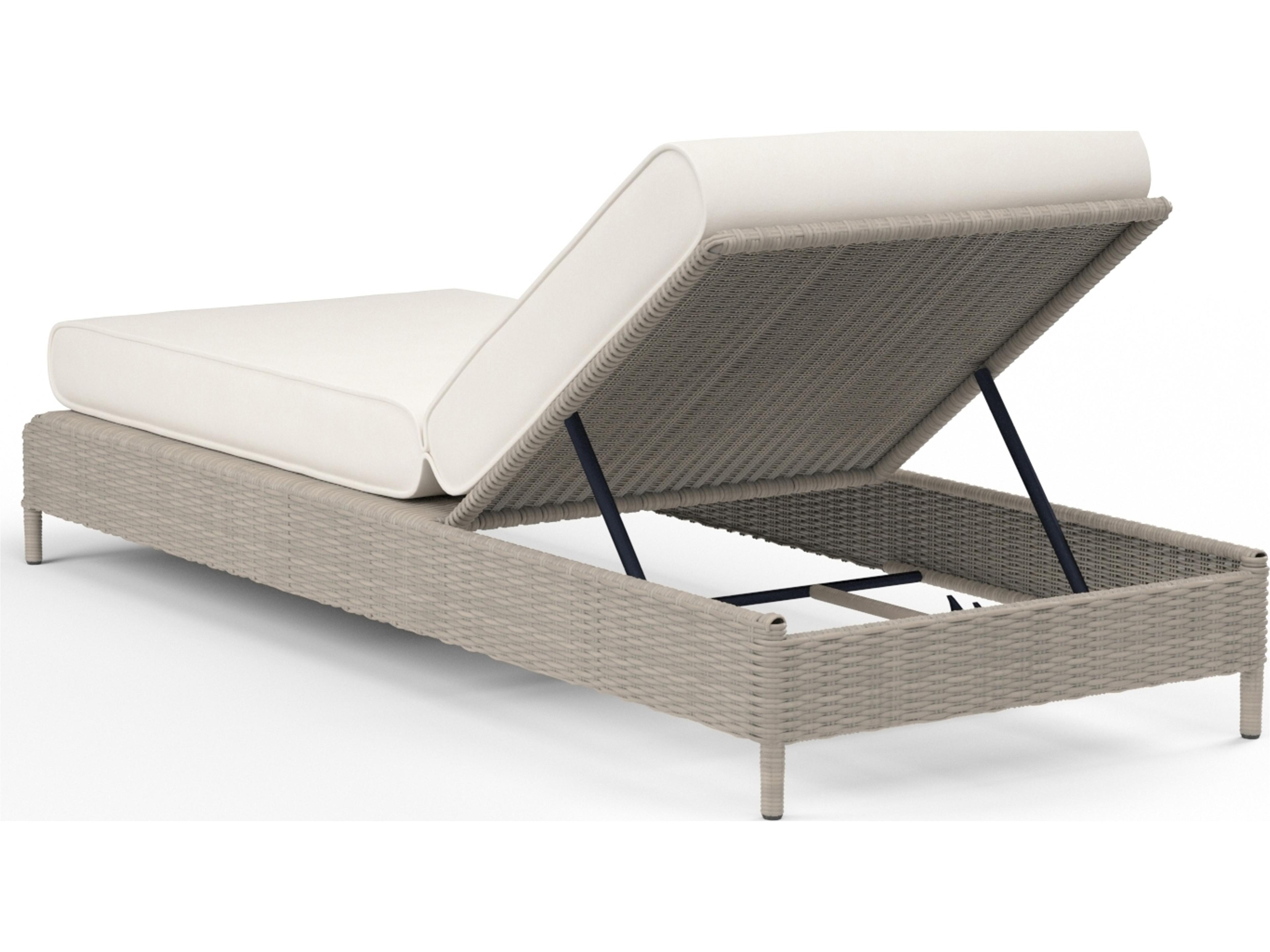 Sunset West Manhattan Wicker Adjustable Outdoor Patio Chaise in Linen Canvas with Self Welt