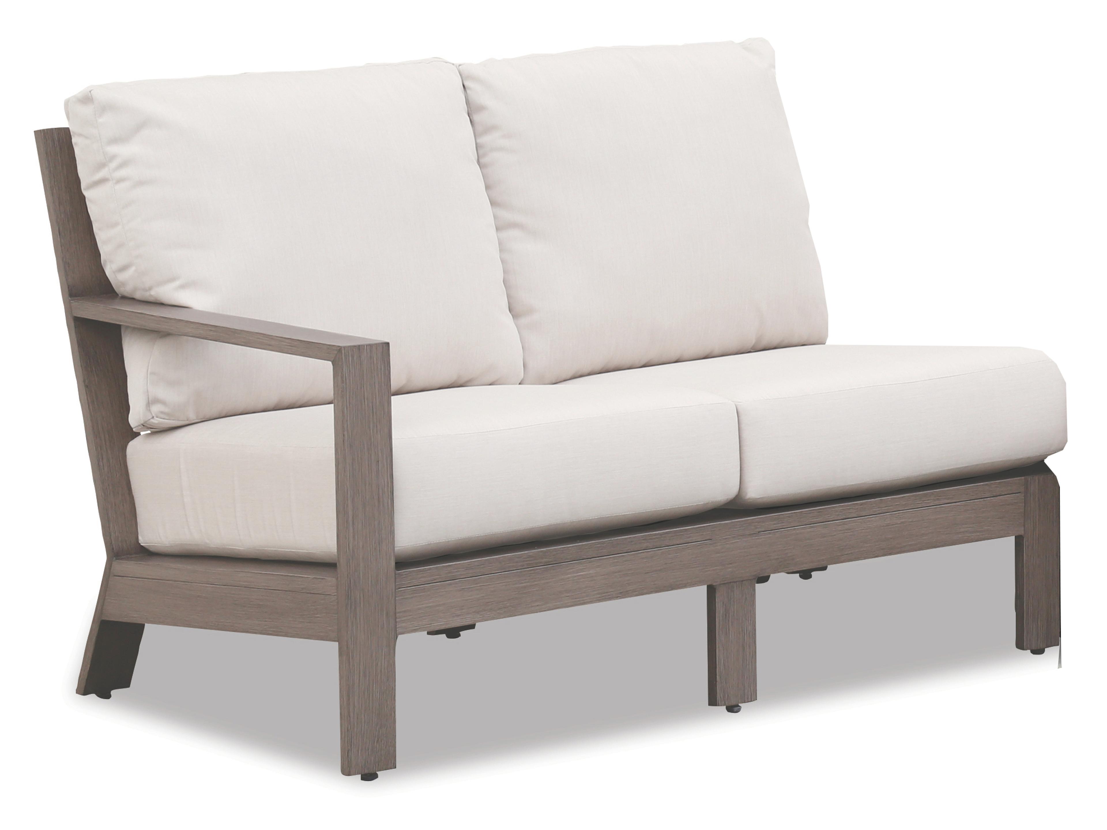 Laguna Aluminum Brushed Driftwood Left Arm Outdoor Loveseat in Canvas Flax