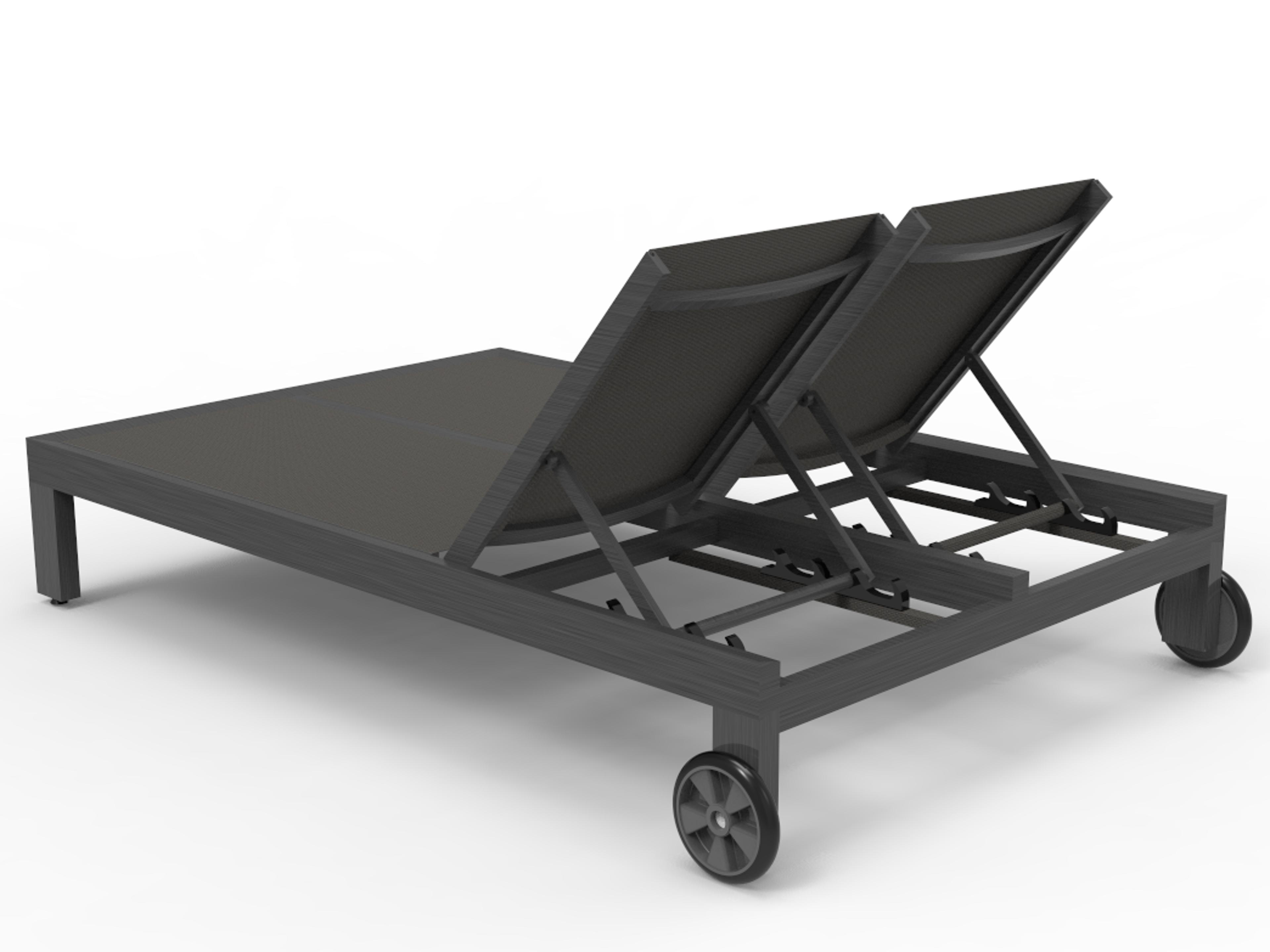 Sunset West Redondo Aluminum Slate Sling Double Outdoor Patio Chaise Lounge with Textilene Cast Silver