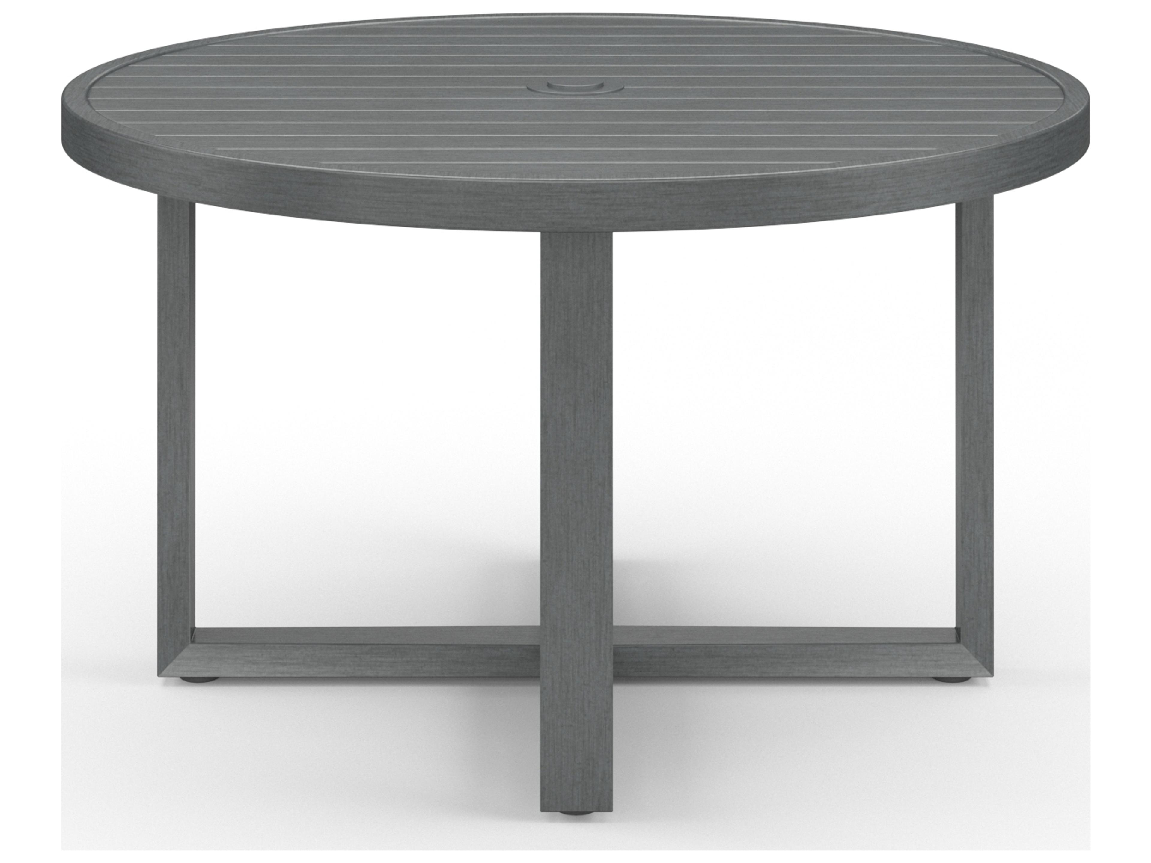 Redondo Aluminum Slate Round Patio Dining Table with Umbrella Hole