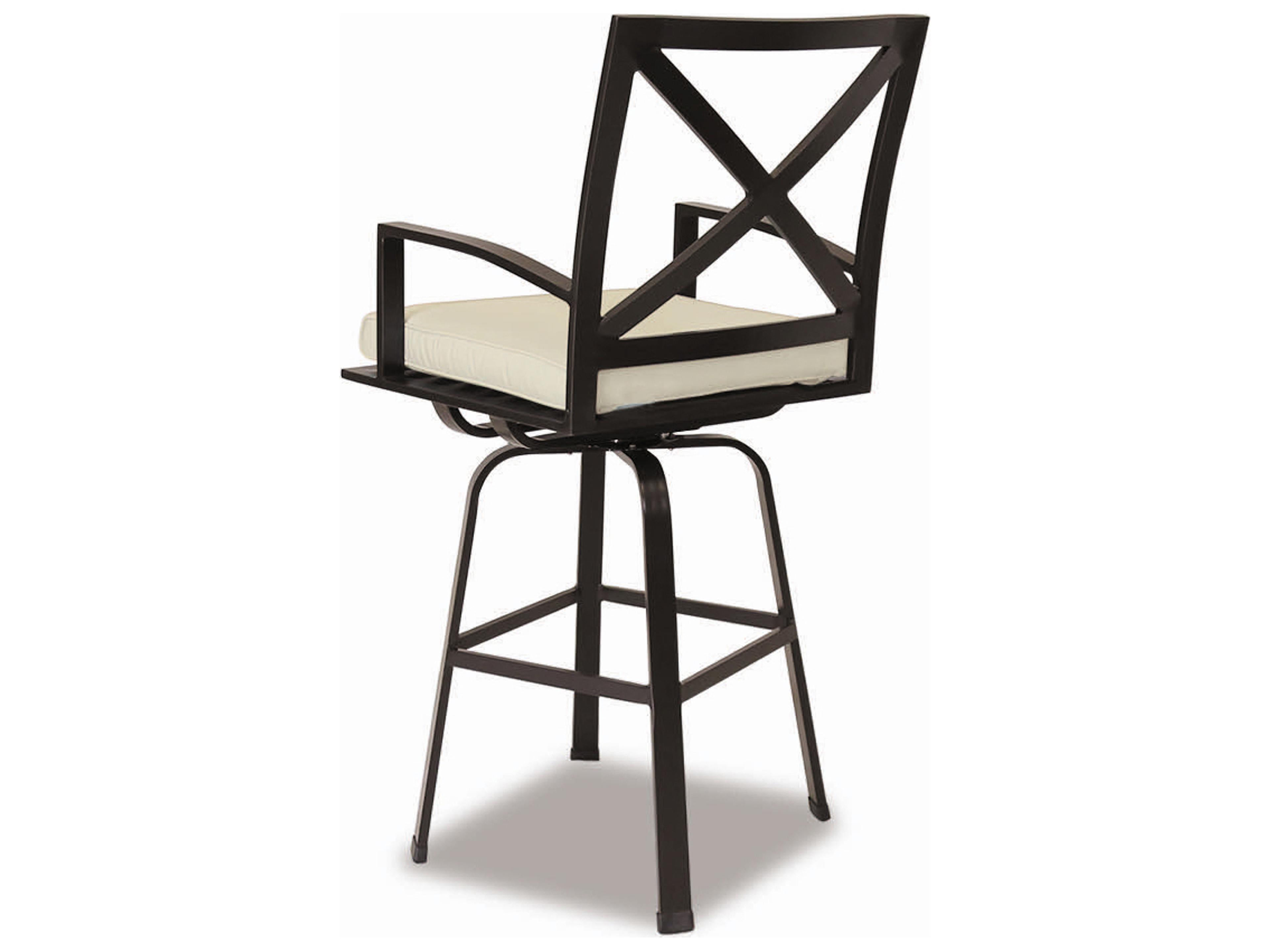 Sunset West La Jolla Aluminum Espresso Swivel Patio Bar Stool in Canvas Flax with Self Welt