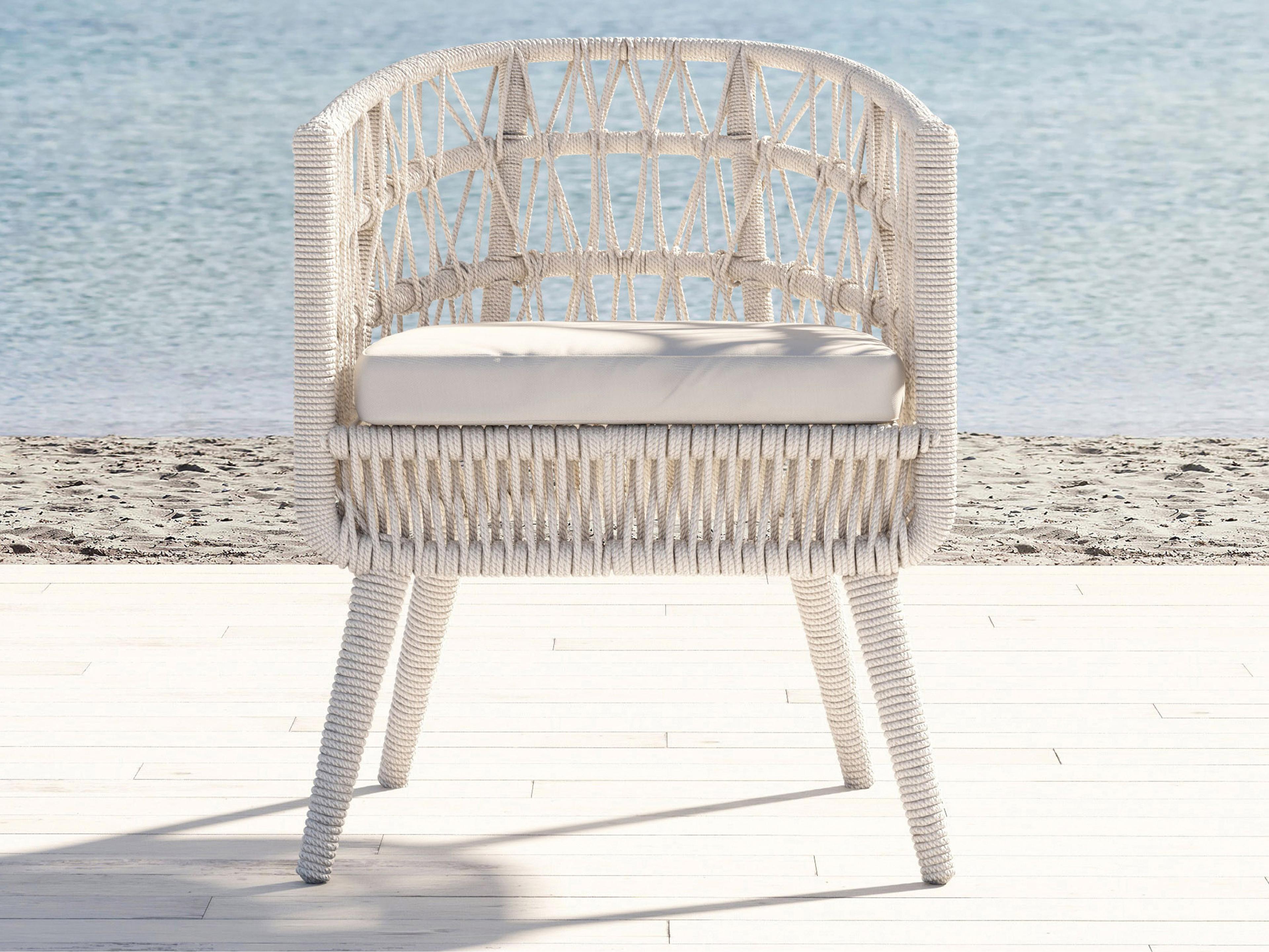 Sunset West Dana Wicker Cushion Dining Chair in Linen Canvas with Self Welt