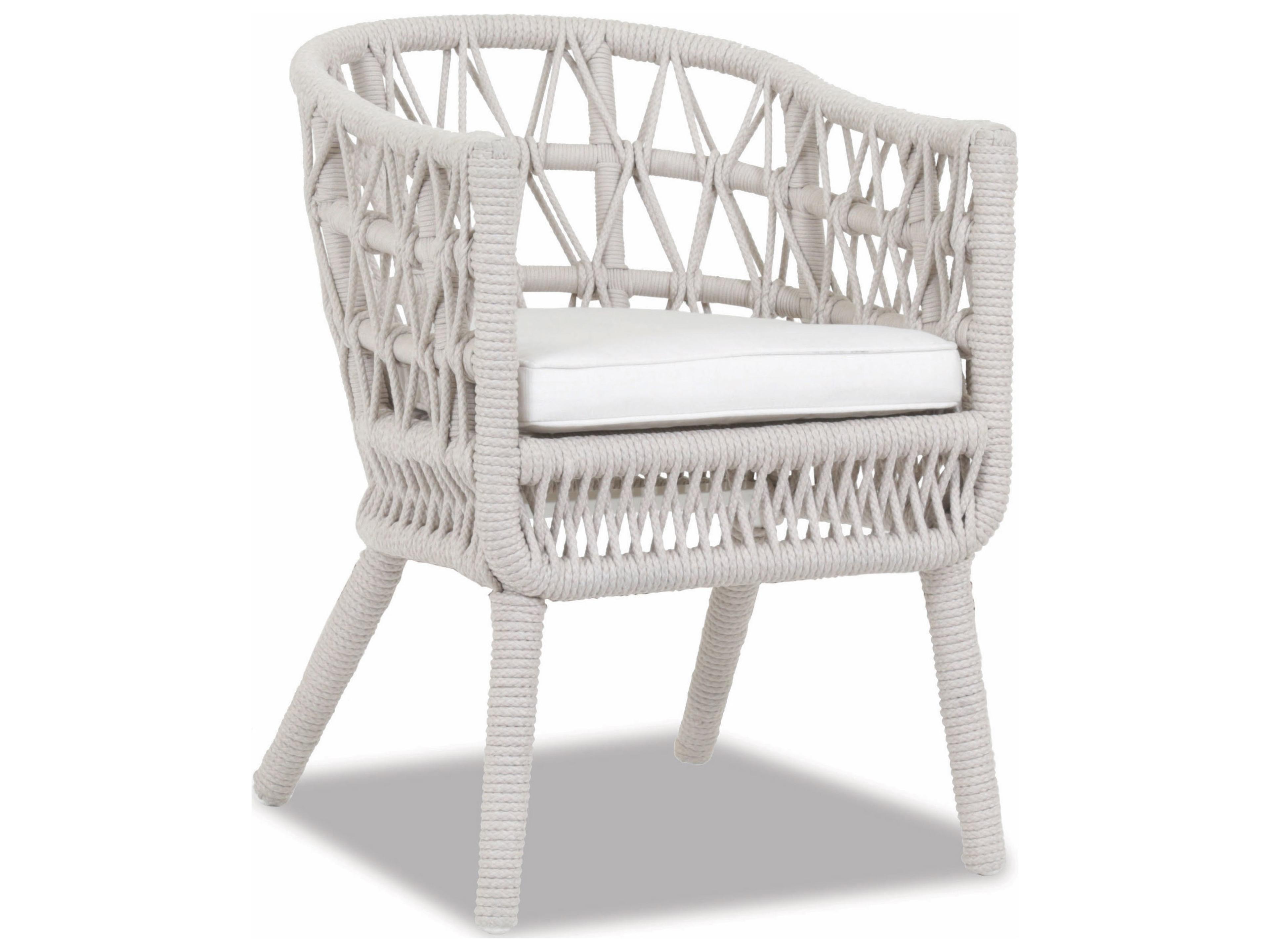 Dana Wicker Cushion Dining Chair in Linen Canvas with Self Welt