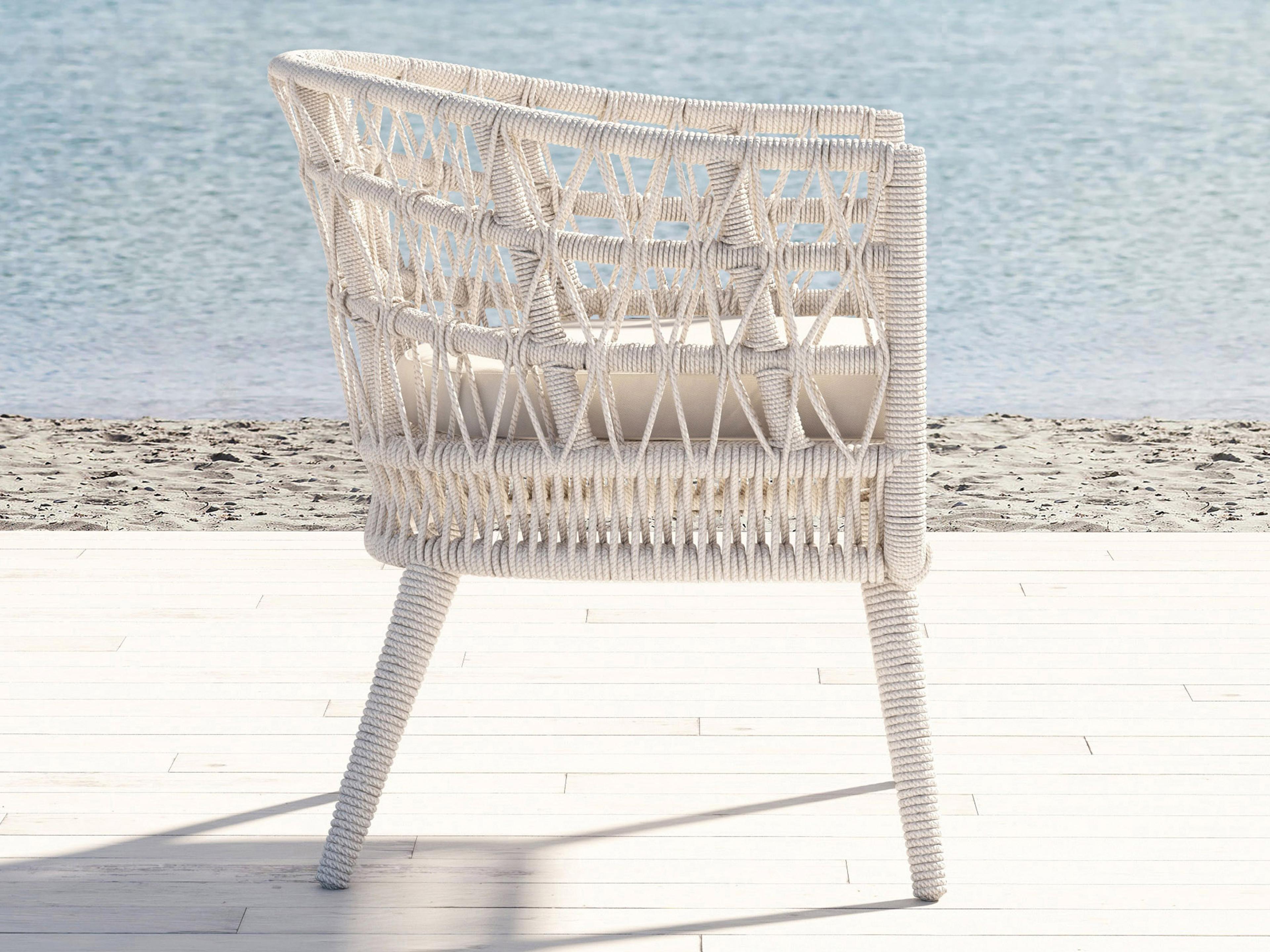 Sunset West Dana Wicker Cushion Dining Chair in Linen Canvas with Self Welt