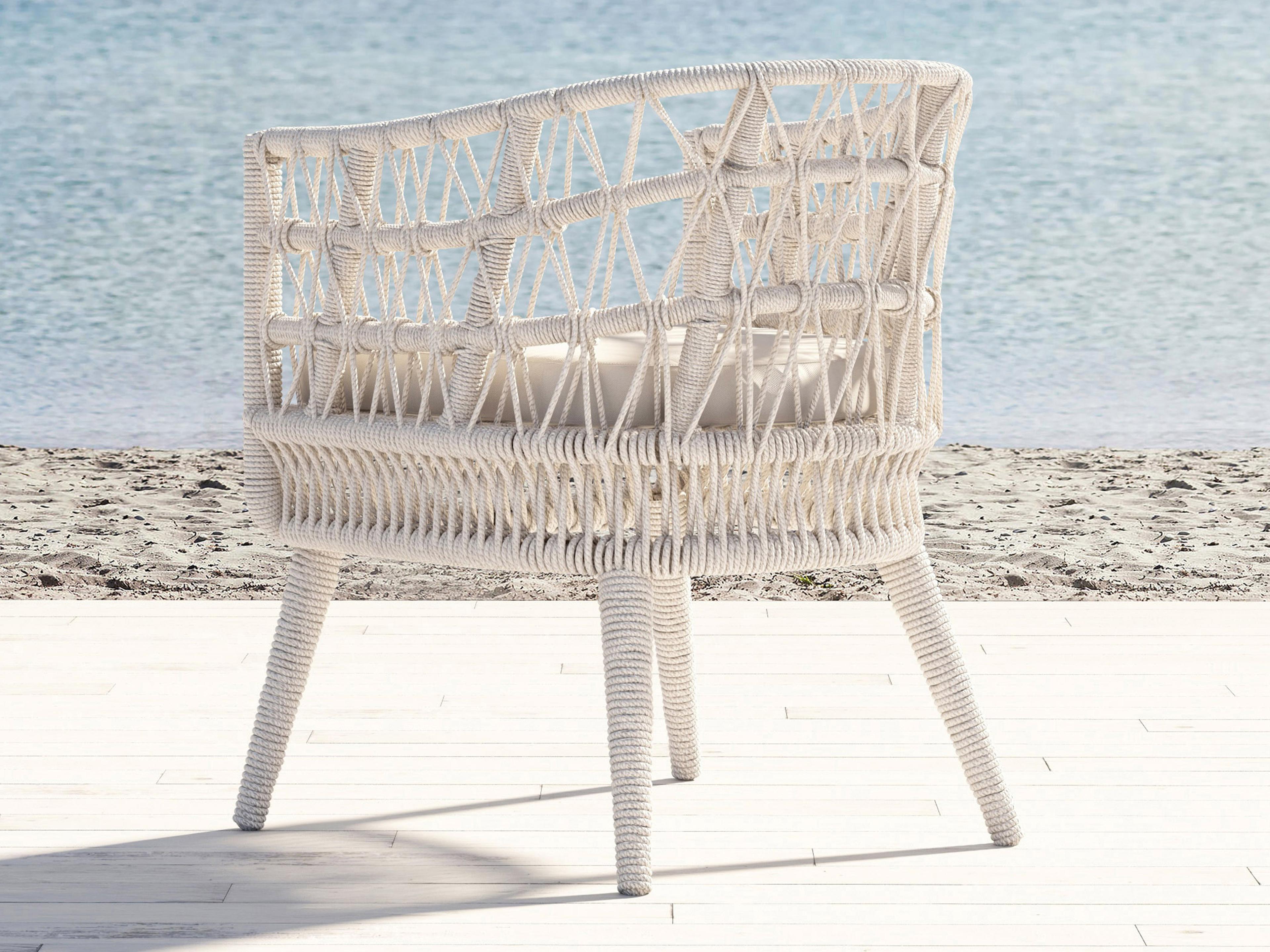 Sunset West Dana Wicker Cushion Dining Chair in Linen Canvas with Self Welt