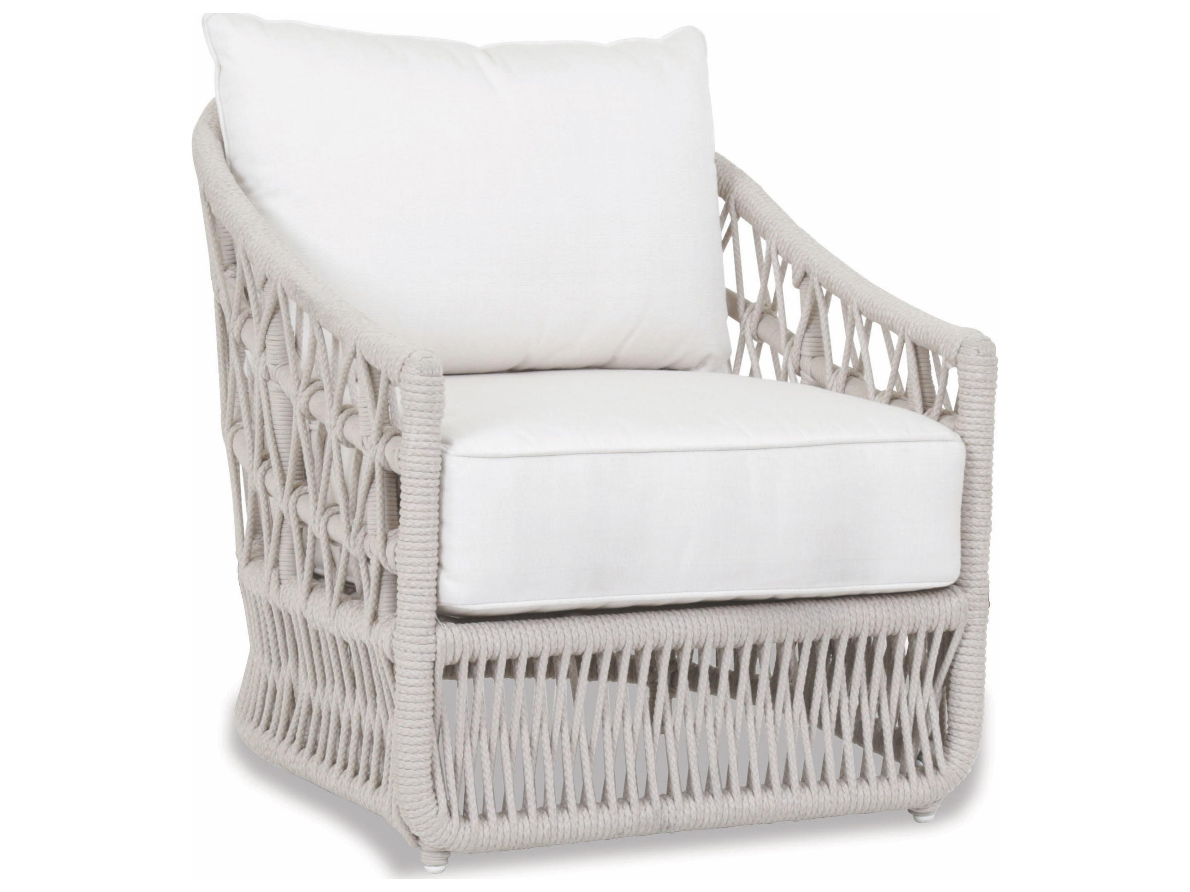 Sunset West Dana Wicker Cushion Patio Lounge Chair in Linen Canvas with Self Welt