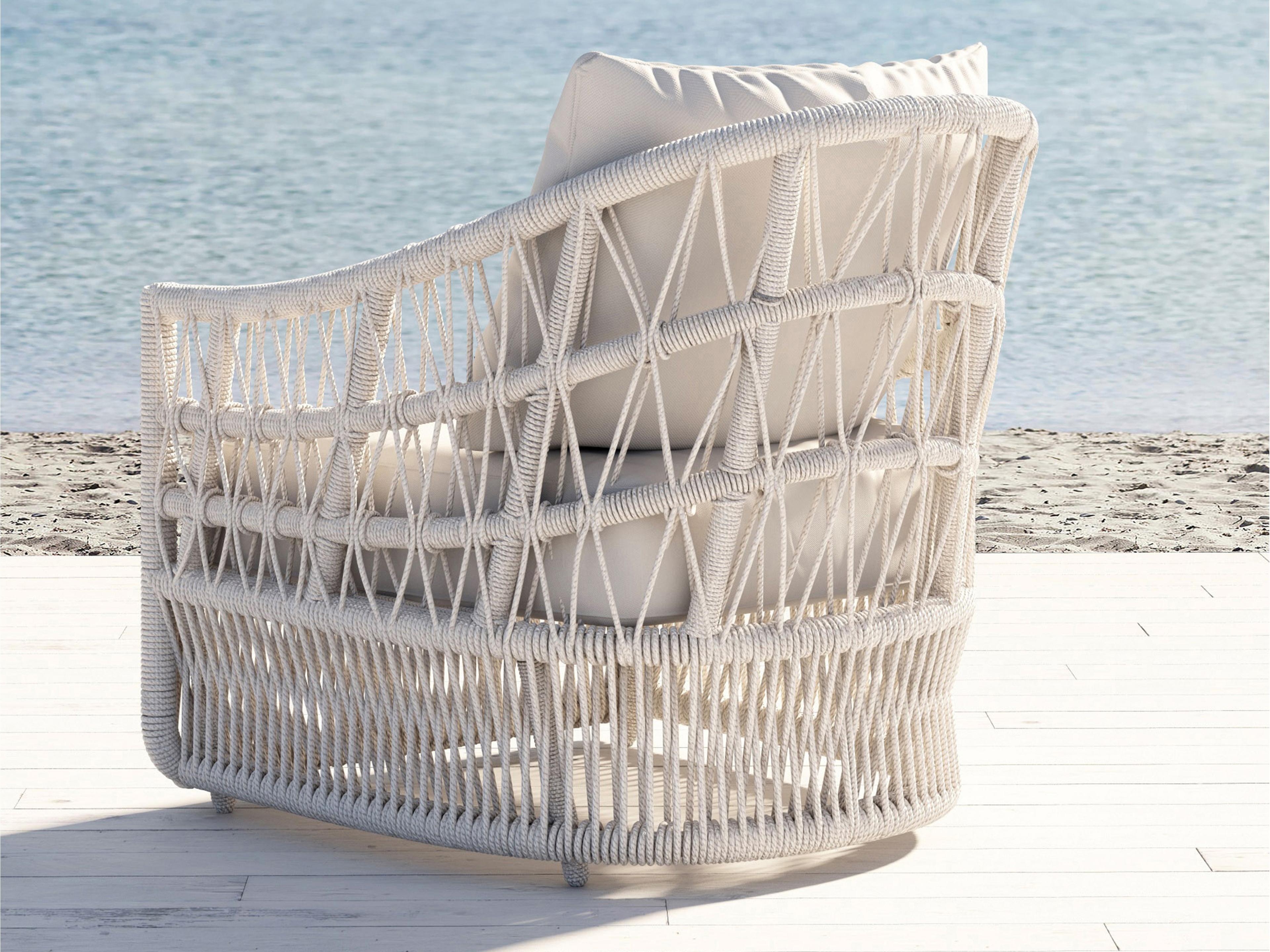 Sunset West Dana Wicker Cushion Patio Lounge Chair in Linen Canvas with Self Welt