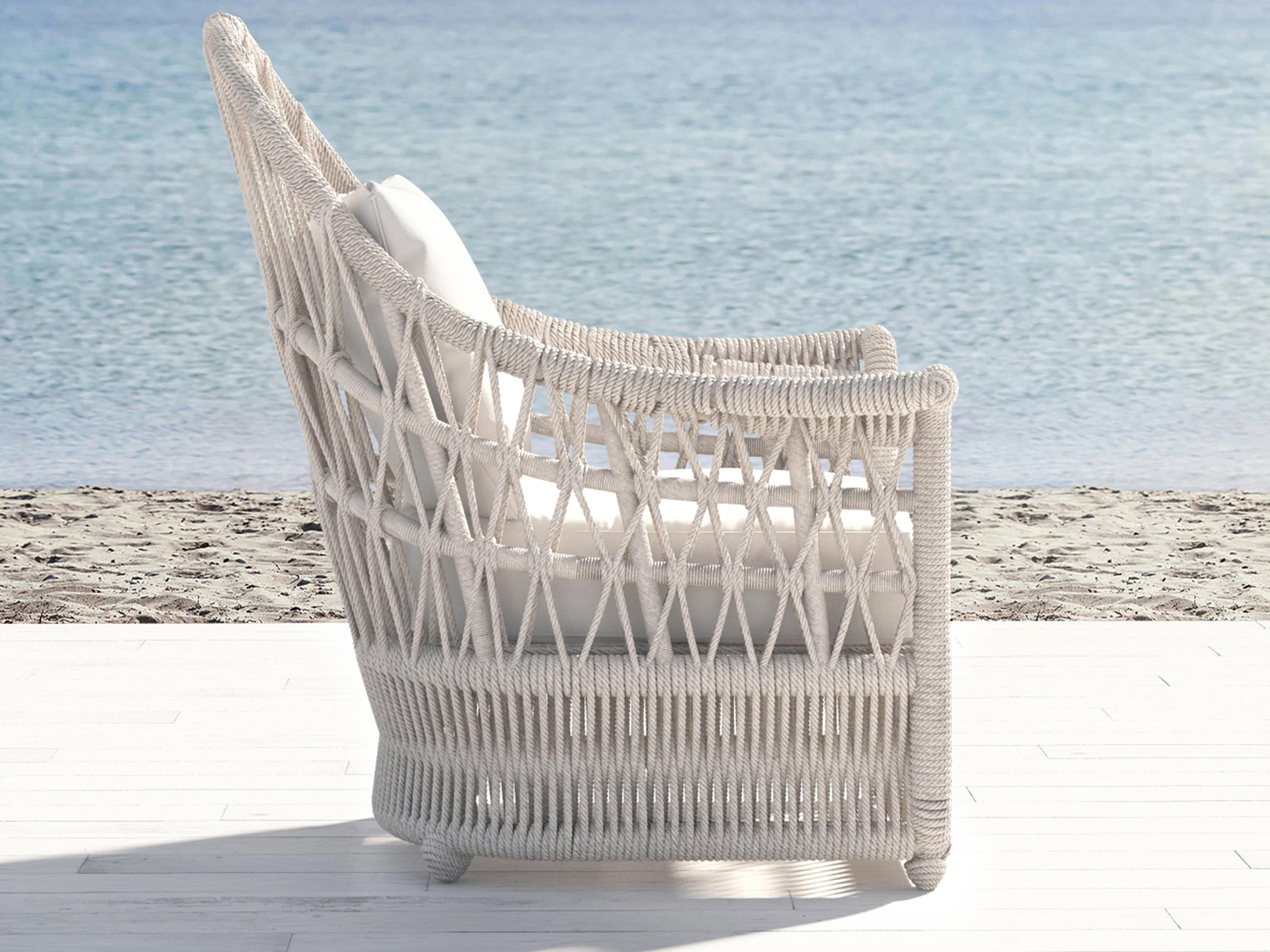 Sunset West Dana Wicker Cushion Outdoor Patio Lounge Chair in Linen Canvas with Self Welt