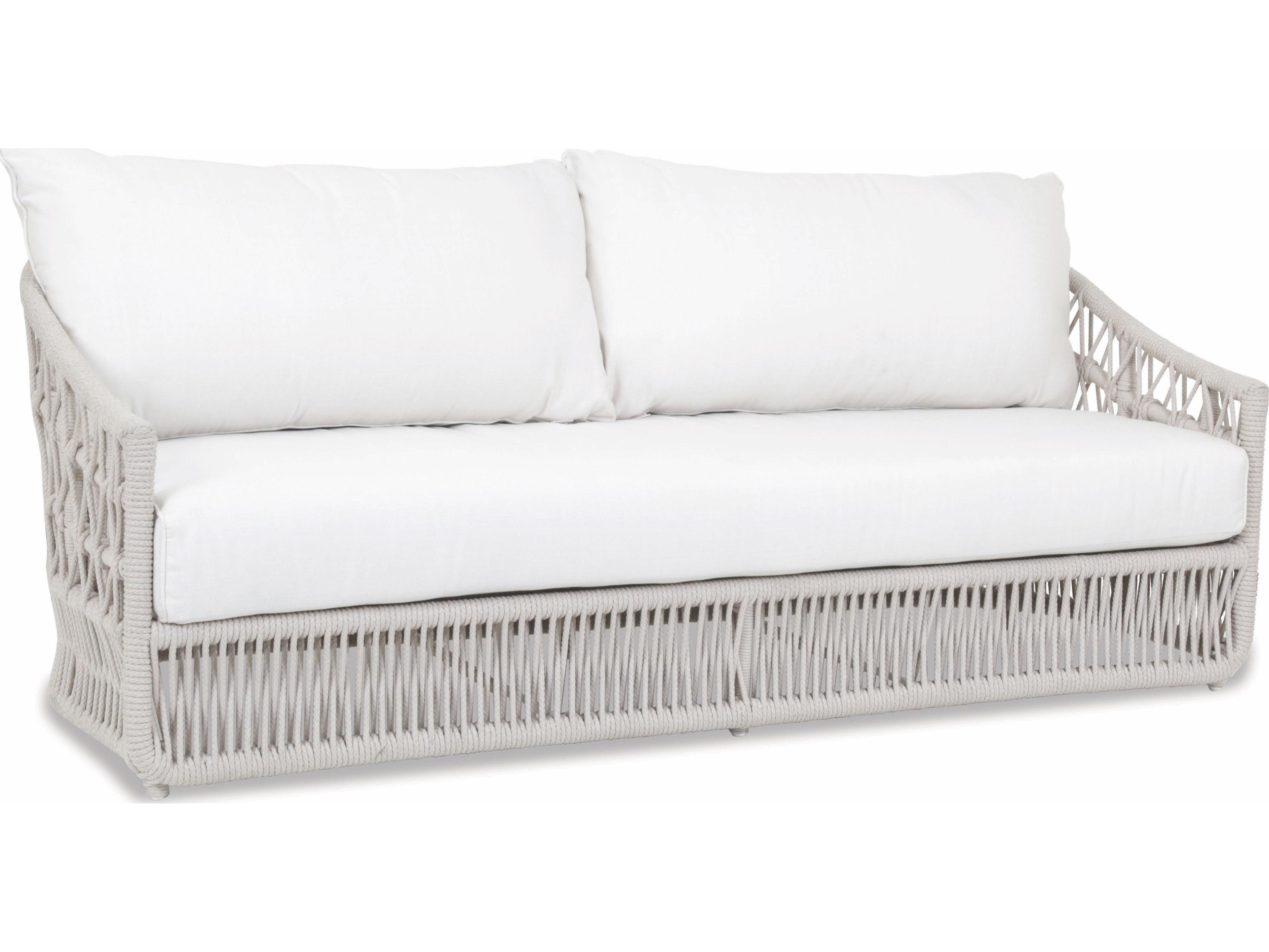 Sunset West Dana Wicker Cushion Outdoor Sofa in Linen Canvas with Self Welt