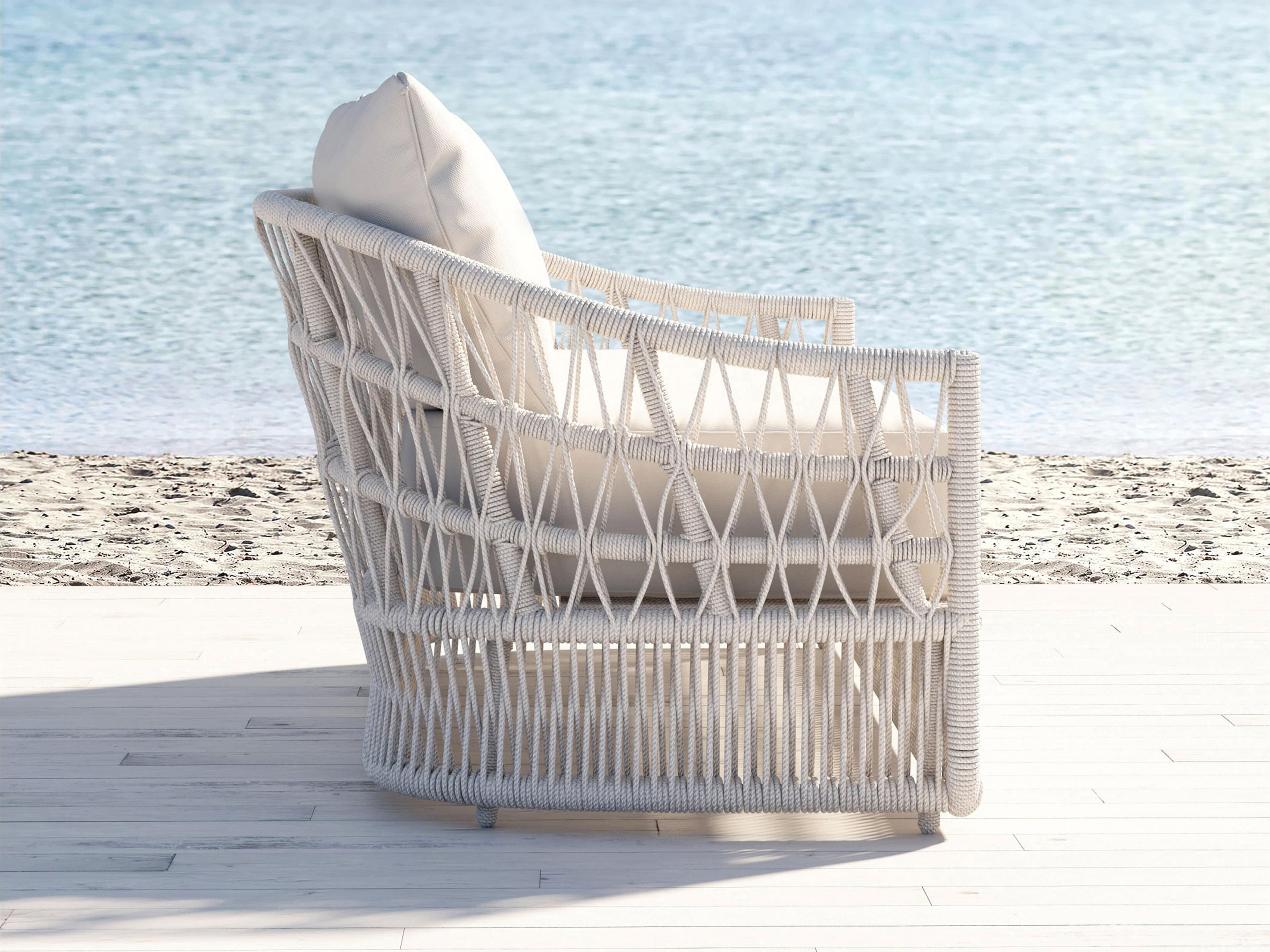 Sunset West Dana Wicker Cushion Outdoor Sofa in Linen Canvas with Self Welt