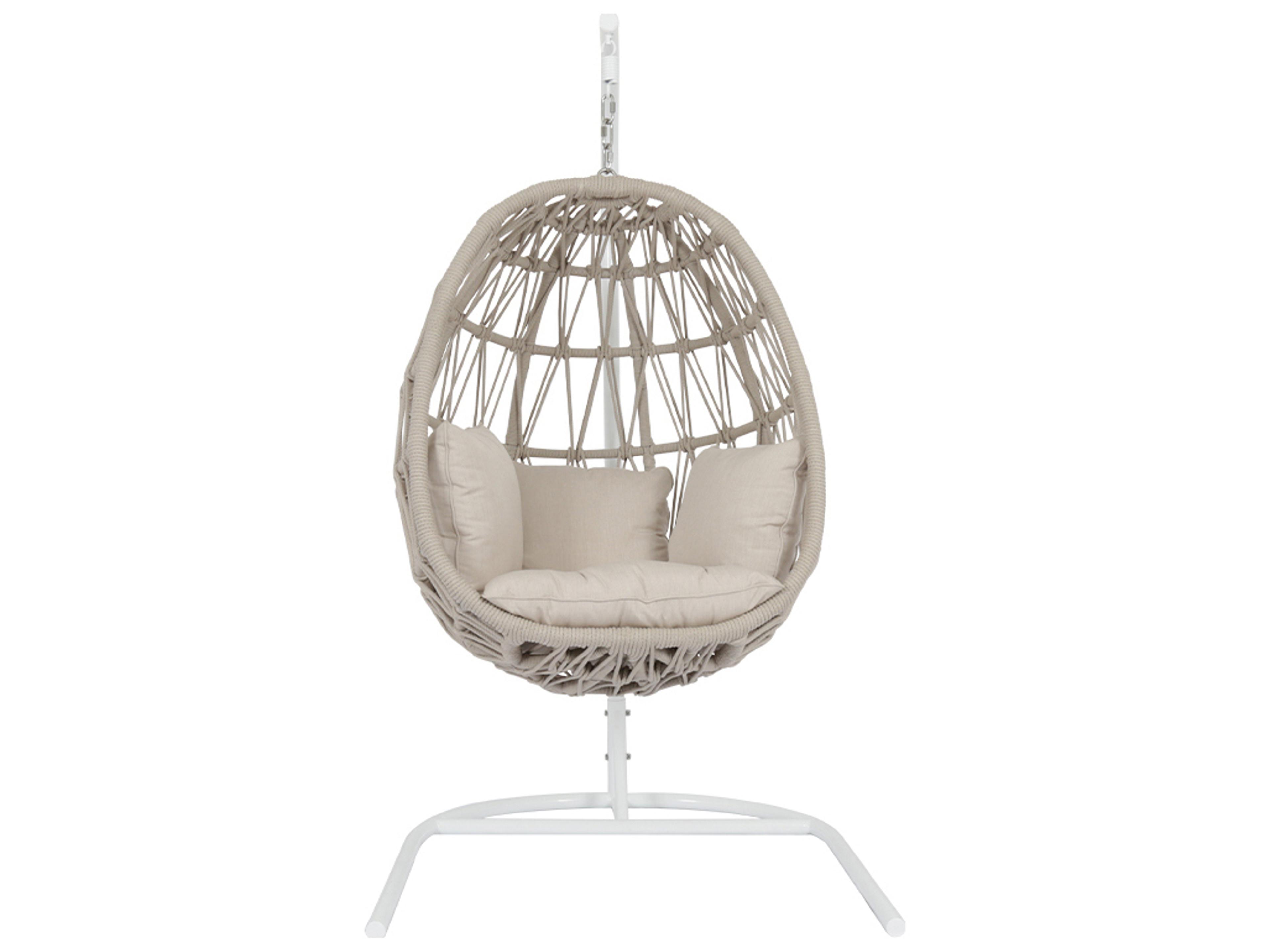 Sunset West Dana Wicker Cushion Outdoor Patio Swing in Linen Canvas with Self Welt