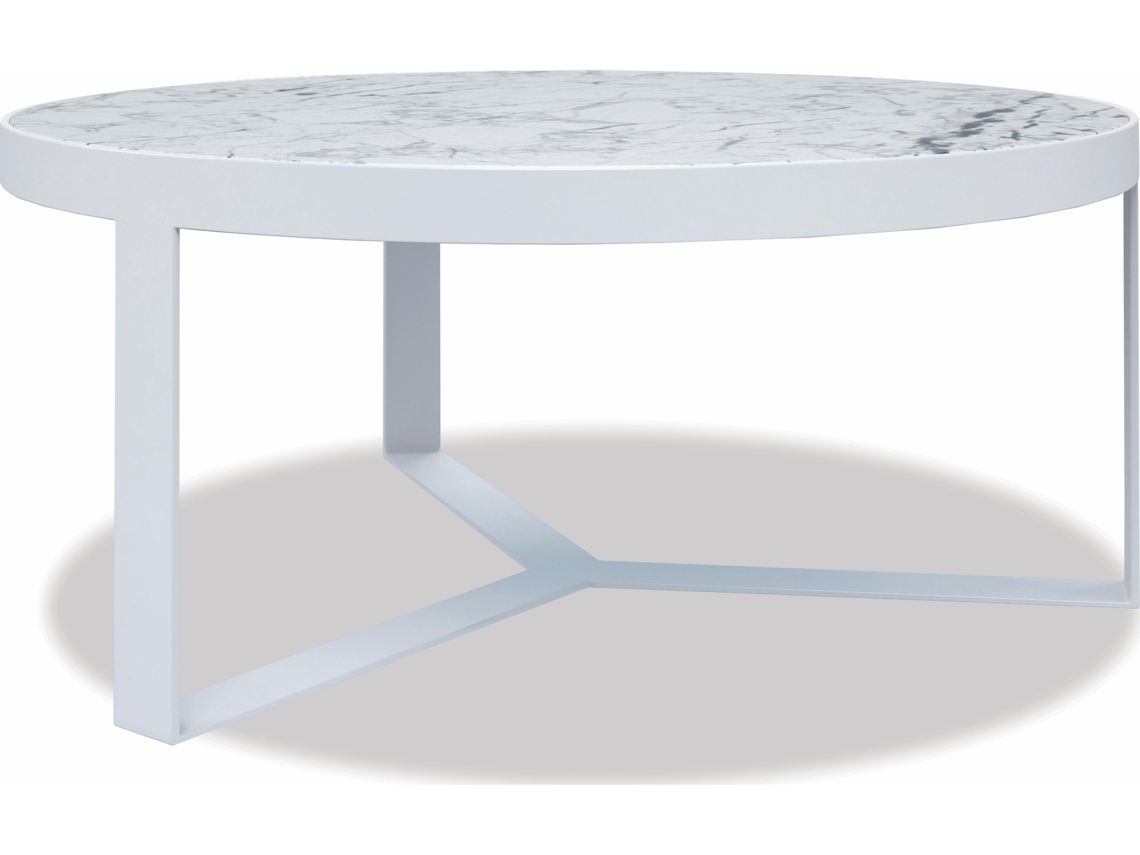 Honed Carrara Aluminum Satin White Round Outdoor Coffee Table