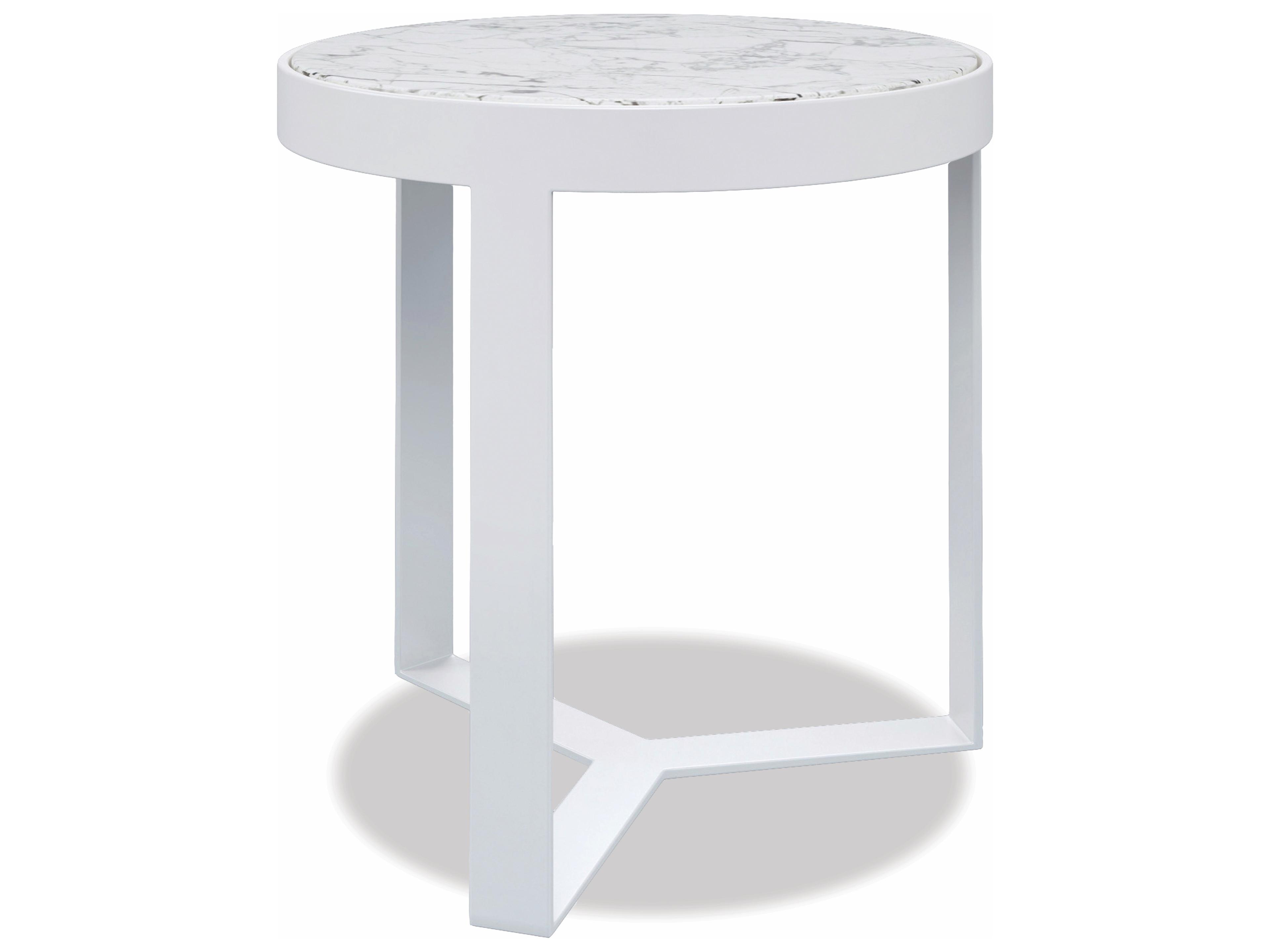 Honed Carrara Aluminum Satin White Round Outdoor Patio End Table