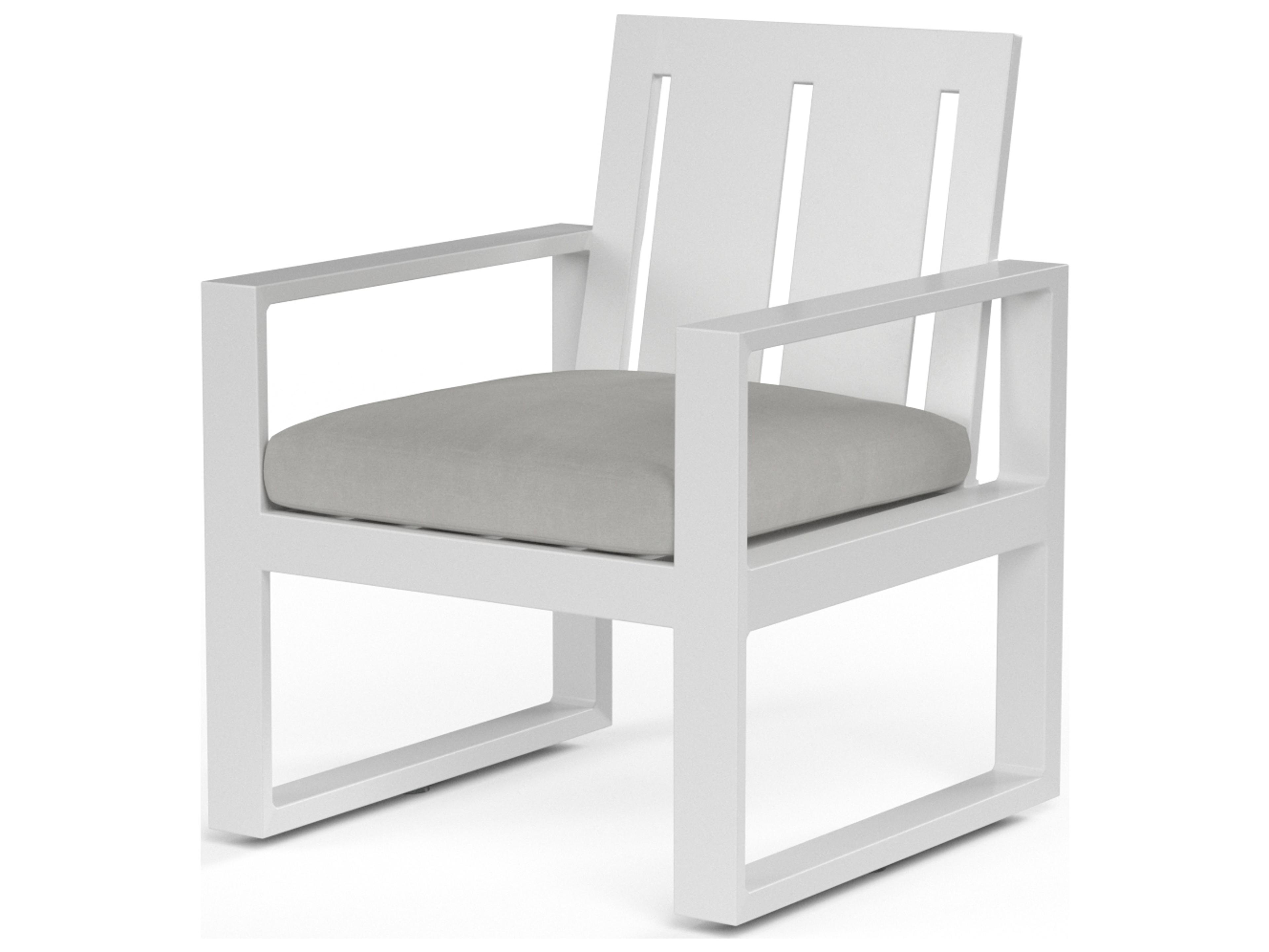 Sunset West Newport Frosted White Aluminum Outdoor Patio Dining Arm Chair in Cast Silver