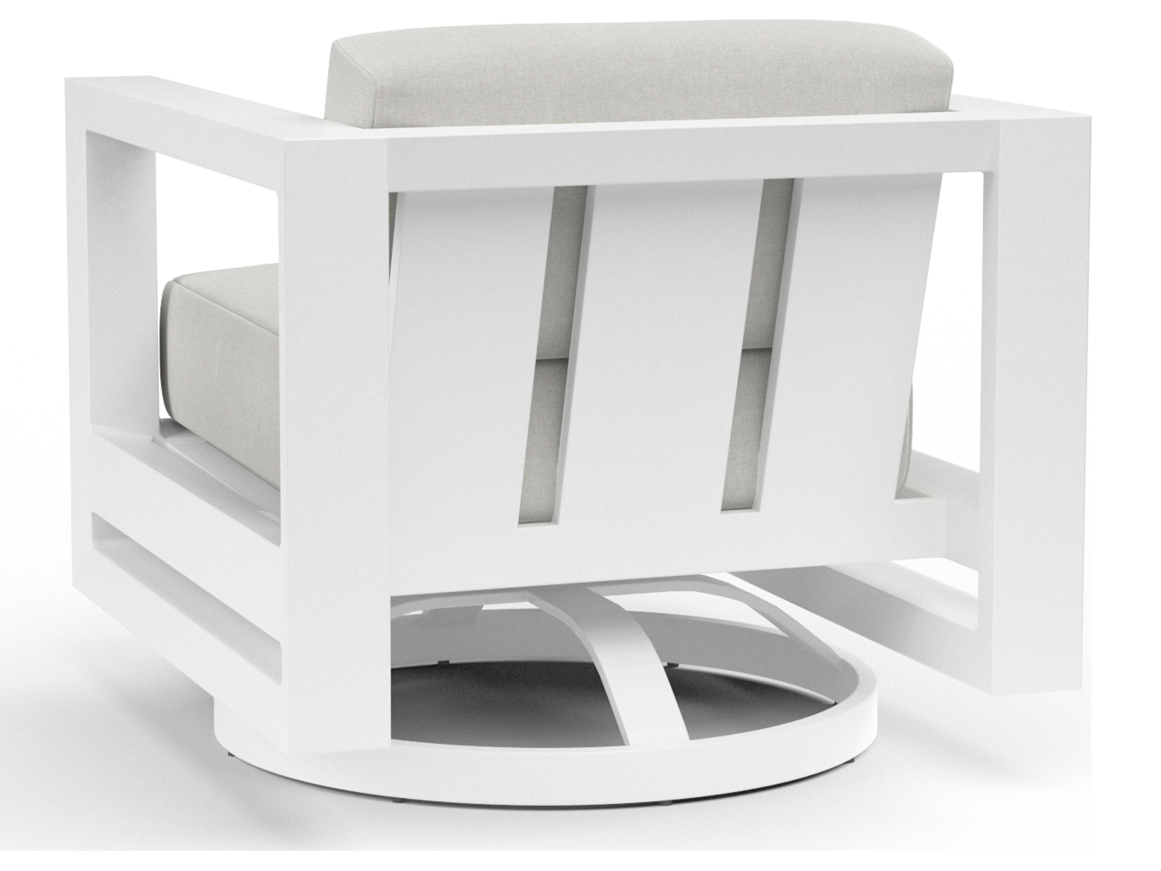 Sunset West Newport Aluminum Frost Swivel Outdoor Lounge Chair with cushions in Cast Silver