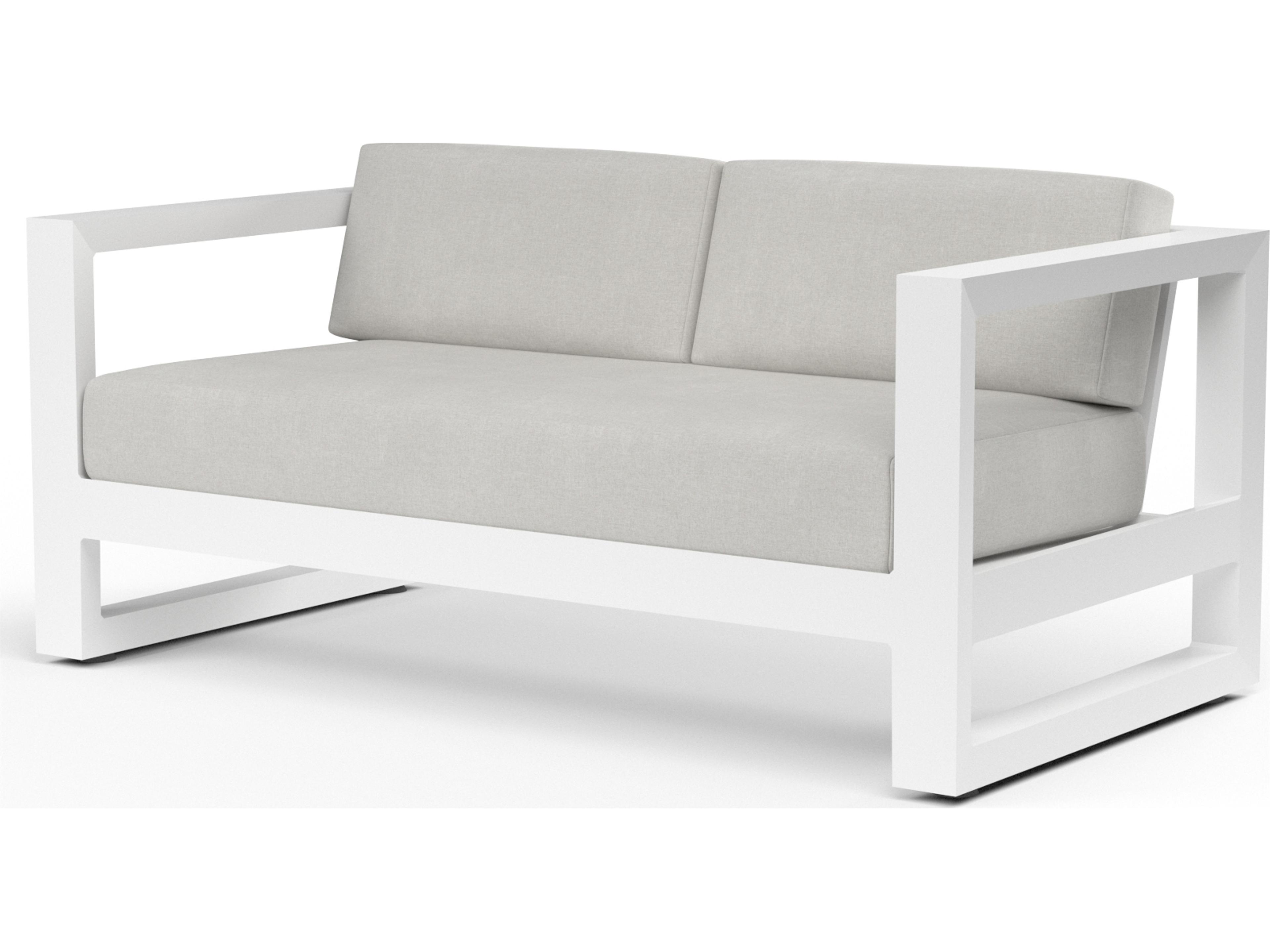 Sunset West Newport Frosted White Aluminum Outdoor Loveseat in Cast Silver