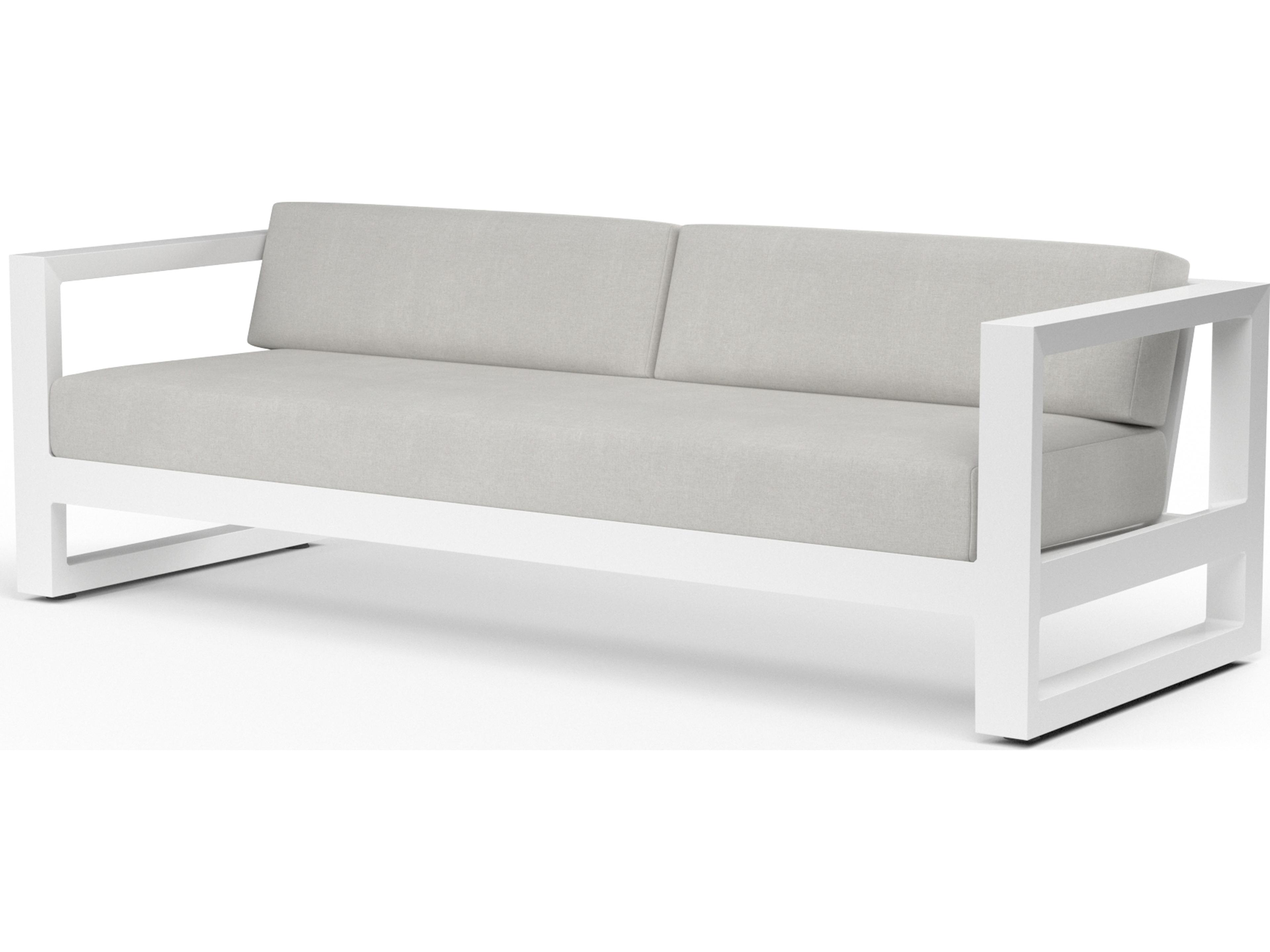 Sunset West Newport Frosted White Aluminum Outdoor Sofa in Cast Silver