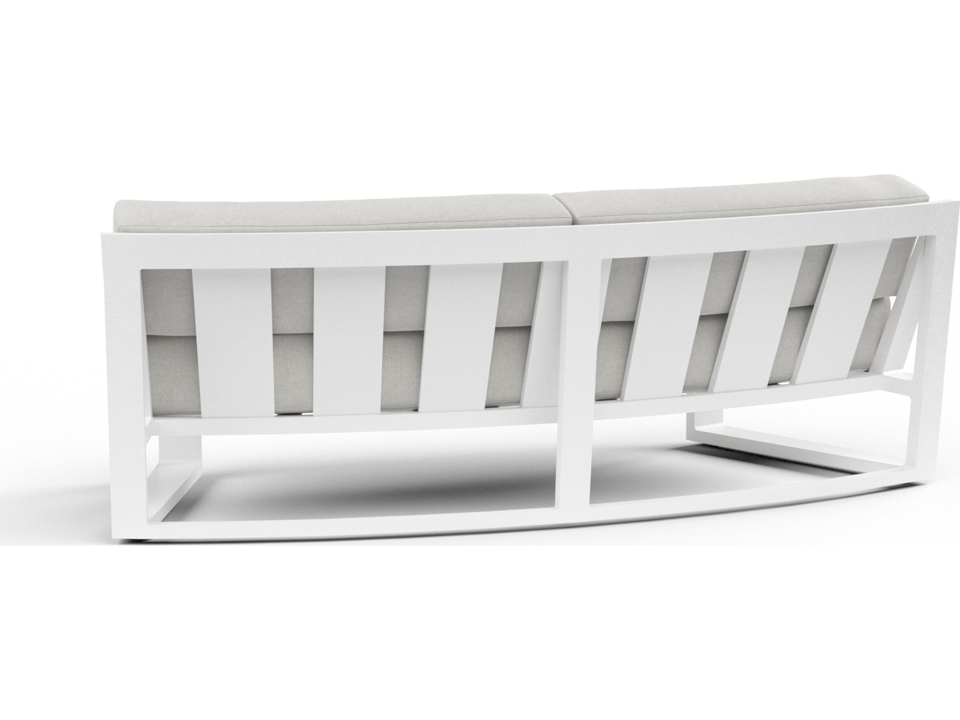 Sunset West Newport Aluminum Frost Curved Patio Sofa with cushion in Cast Silver