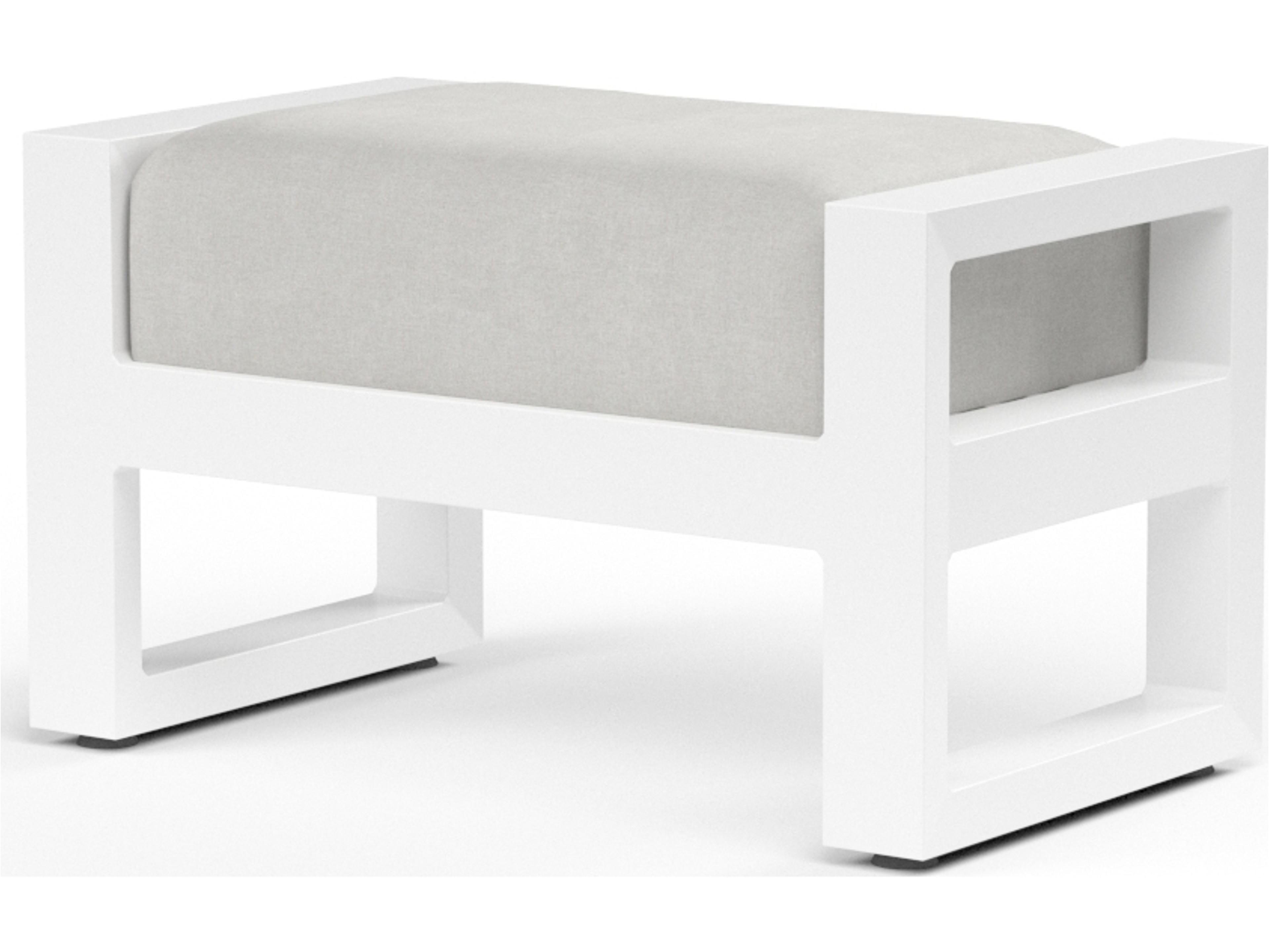 Sunset West Newport Frosted White Aluminum Outdoor Ottoman in Cast Silver