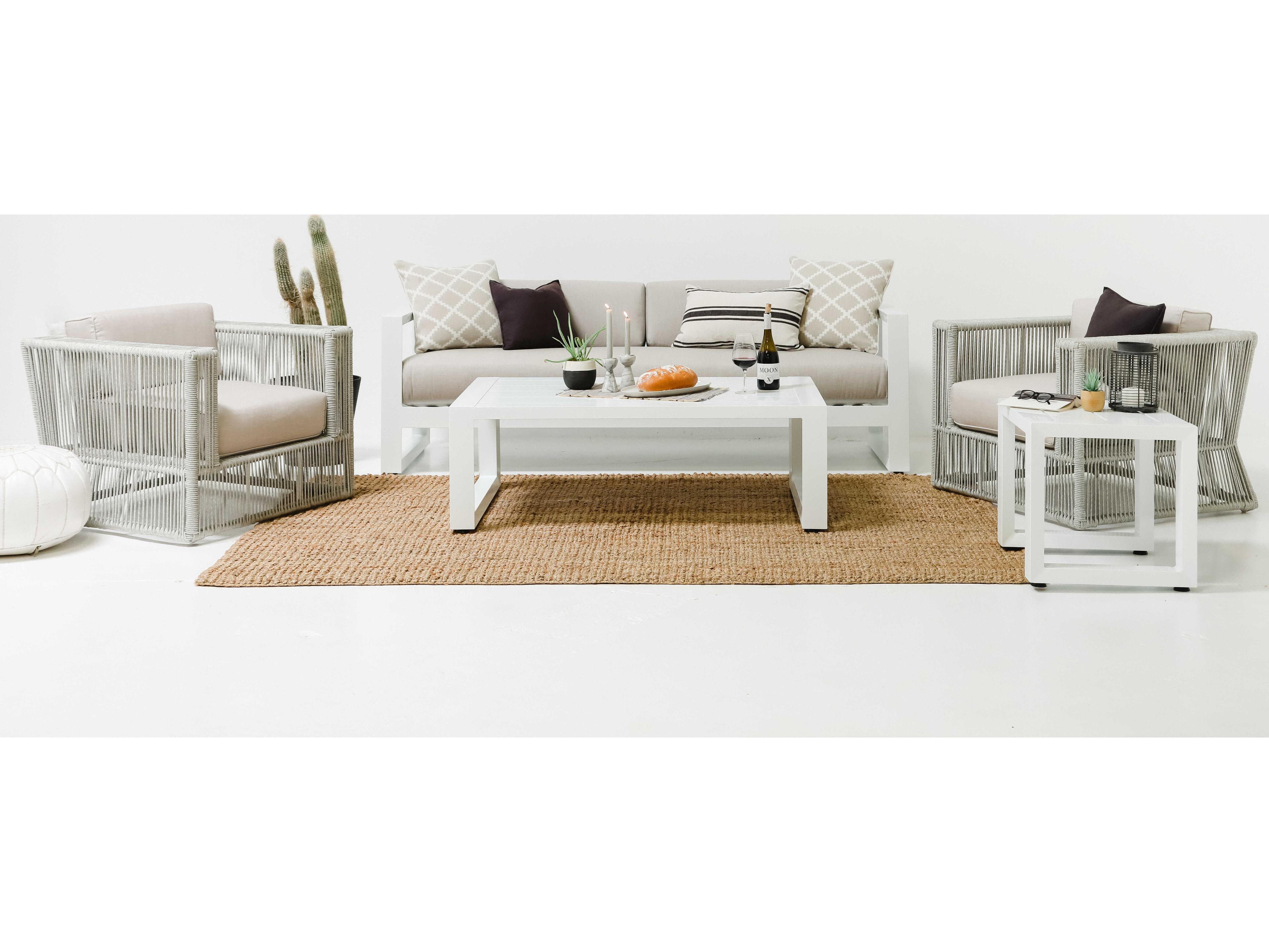 Sunset West Newport Whites creams beiges Aluminum Cushion Ottoman