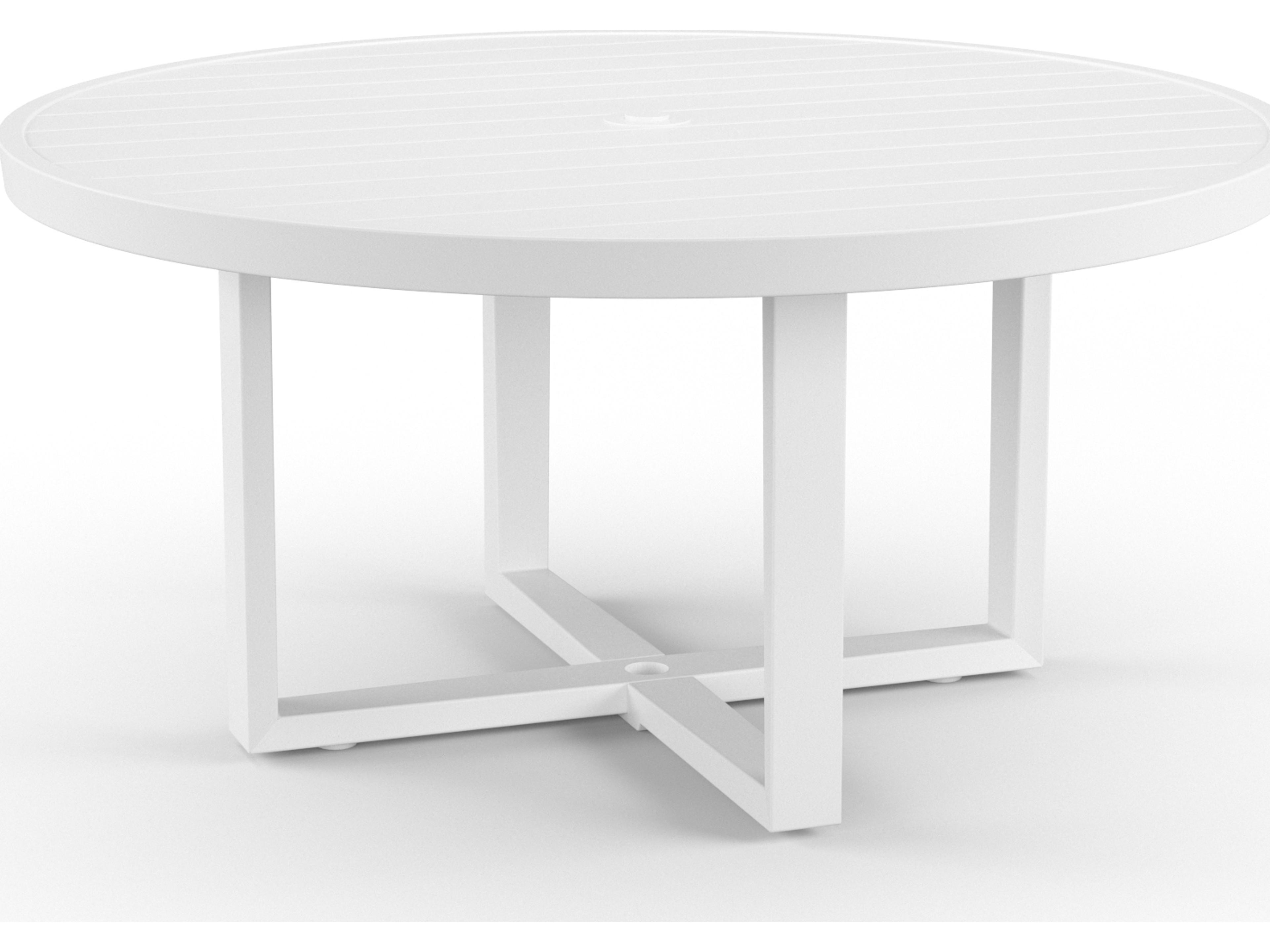 Sunset West Newport Aluminum Frost Round Outdoor Dining Table with Umbrella Hole