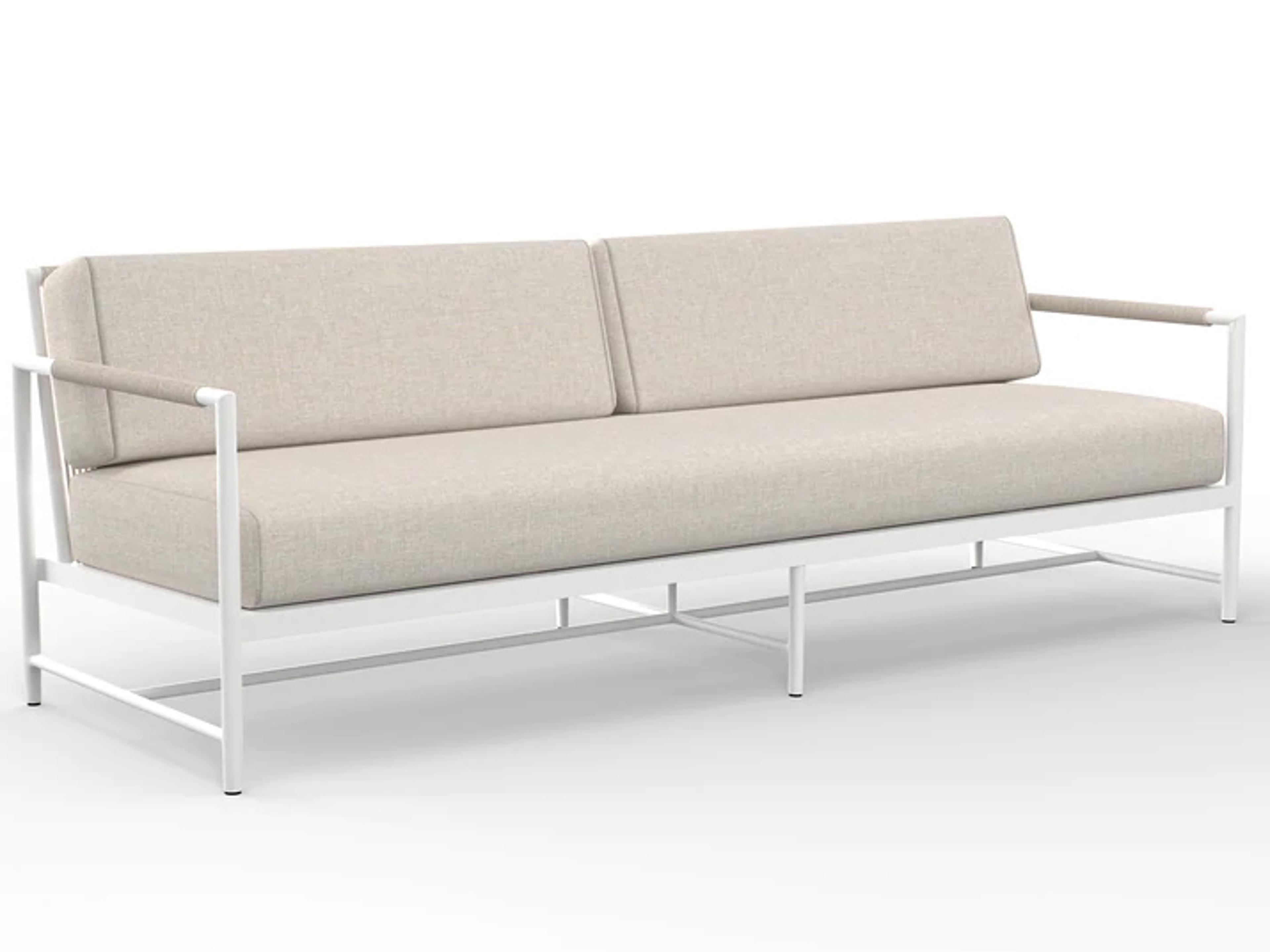 Sabbia Aluminum Natural Rope with Satin White Outdoor Patio Sofa in Echo Ash