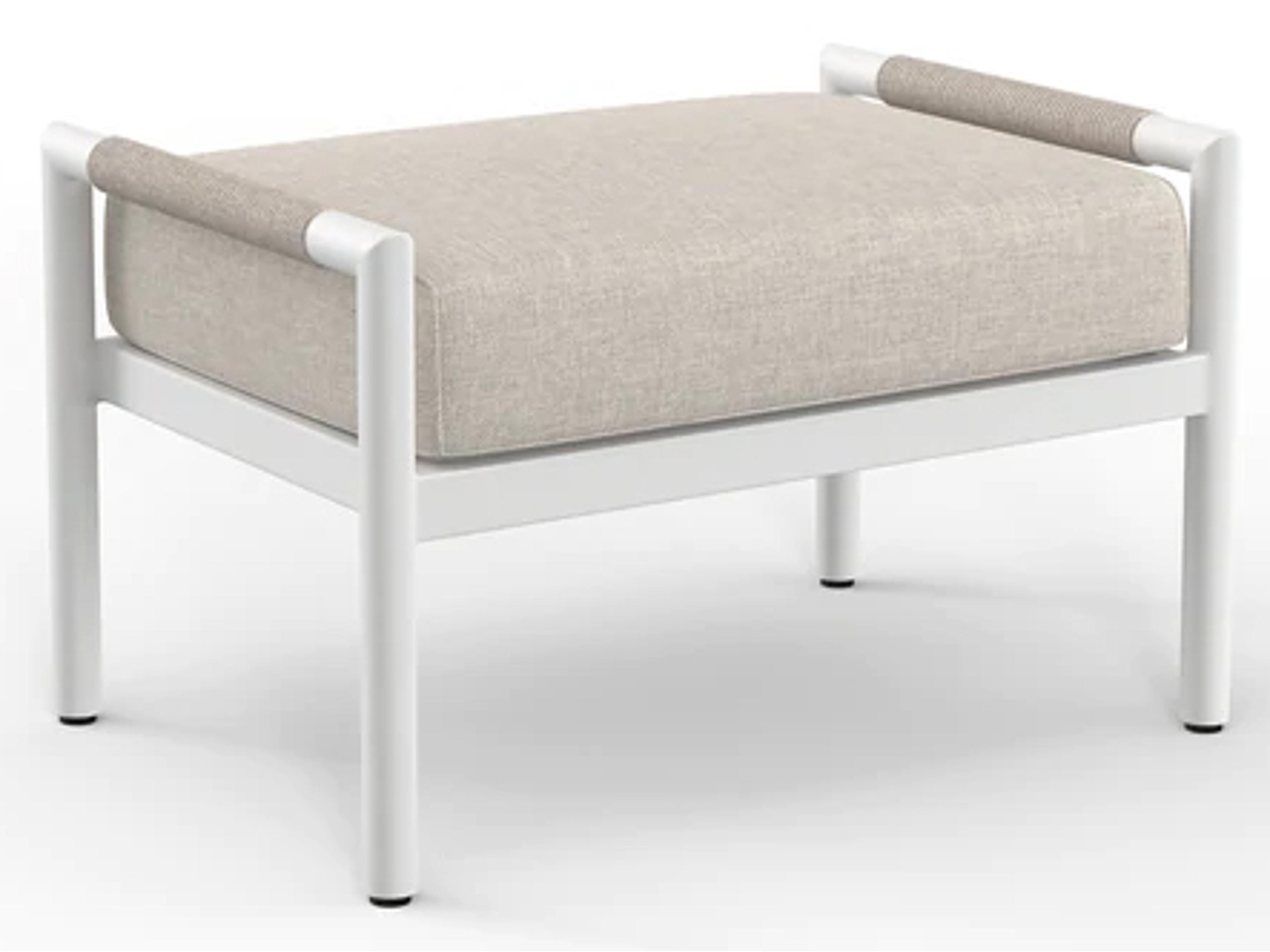 Sabbia Aluminum Natural Rope with Satin White Patio Ottoman in Echo Ash