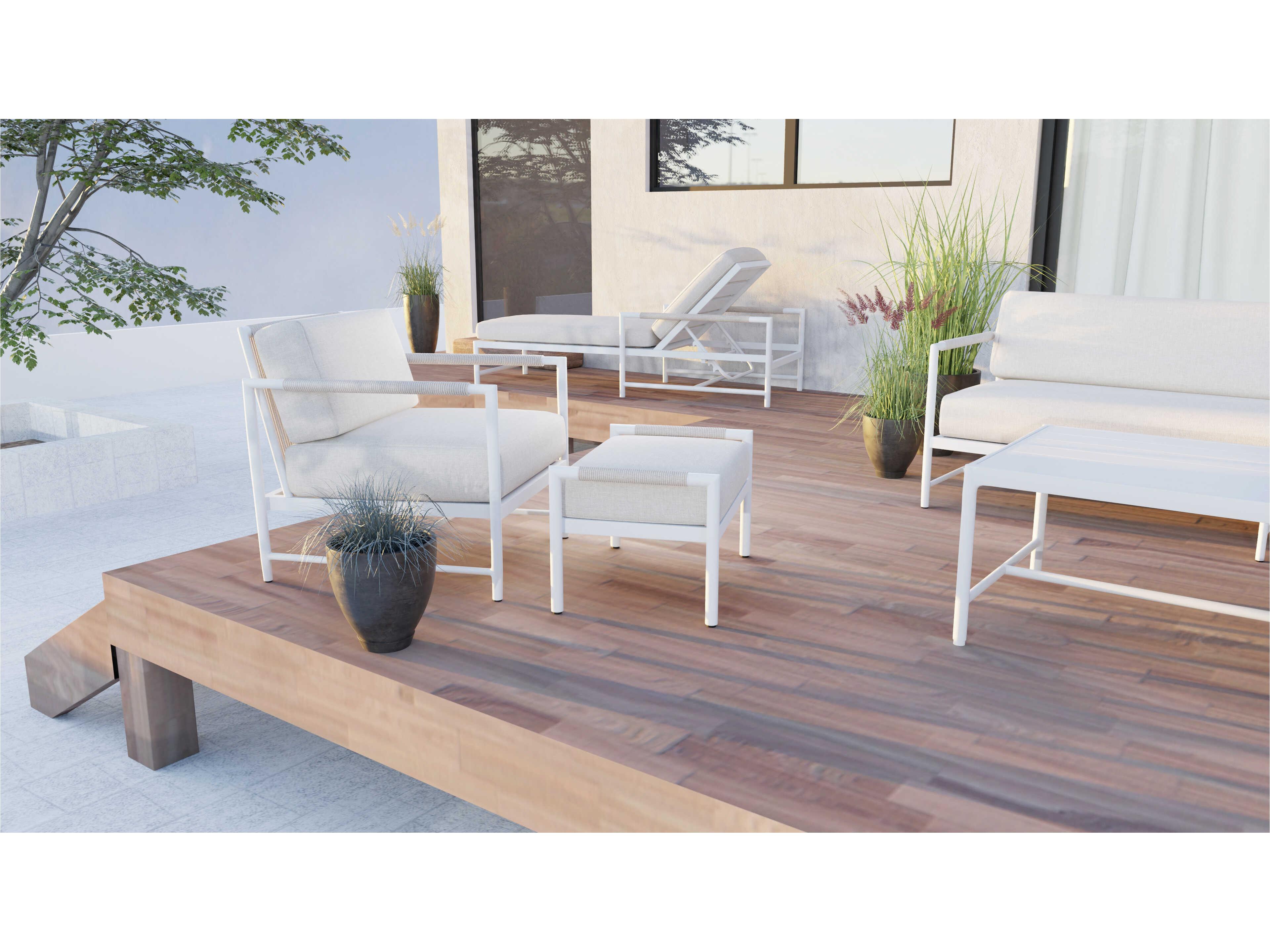 Sunset West Sabbia Whites creams beiges Aluminum Cushion Ottoman