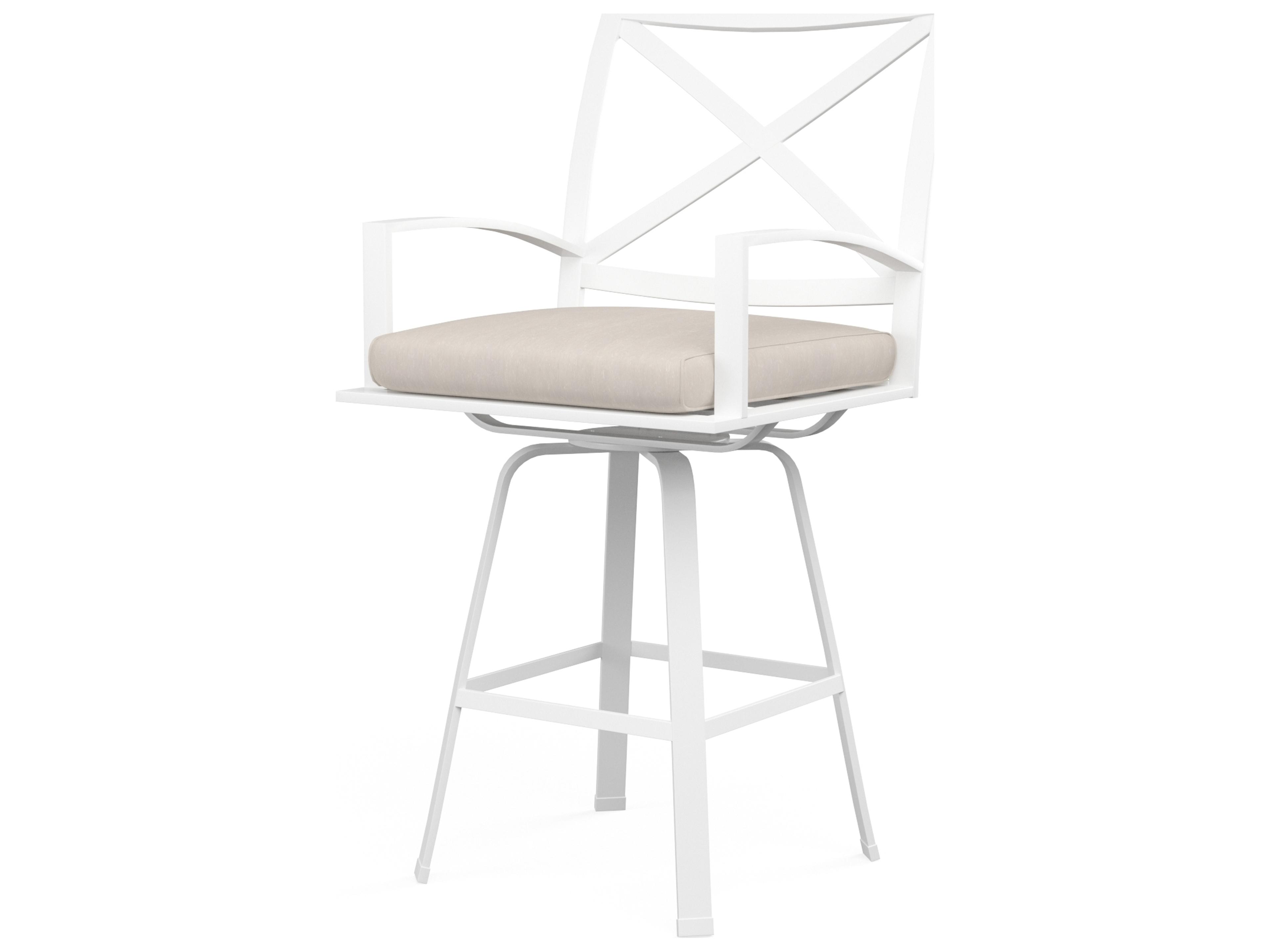 Bristol Aluminum Frost Swivel Patio Bar Stool in Canvas Flax with self welt