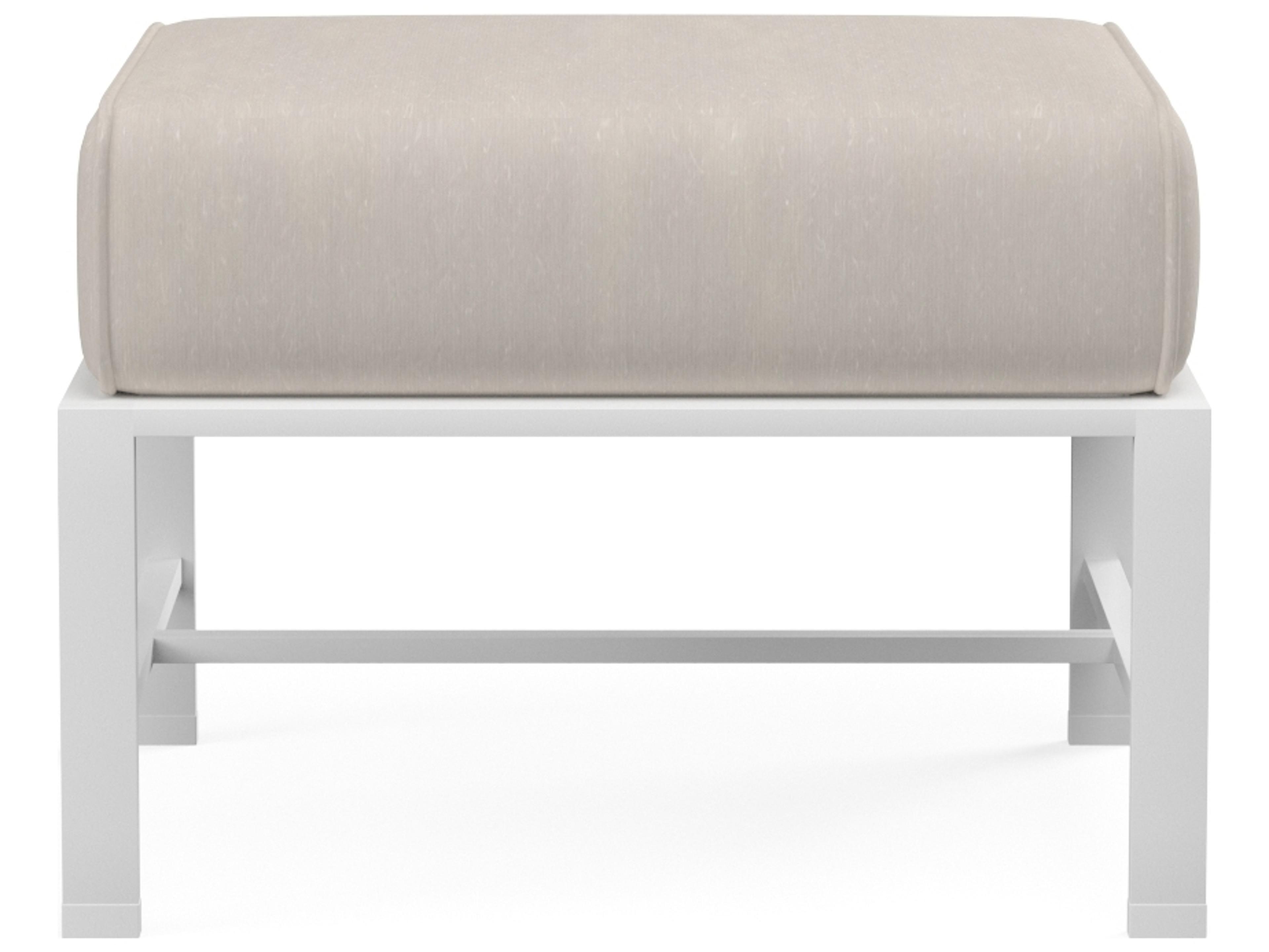 Sunset West Bristol Aluminum Frost Outdoor Patio Ottoman in Canvas Flax with self welt