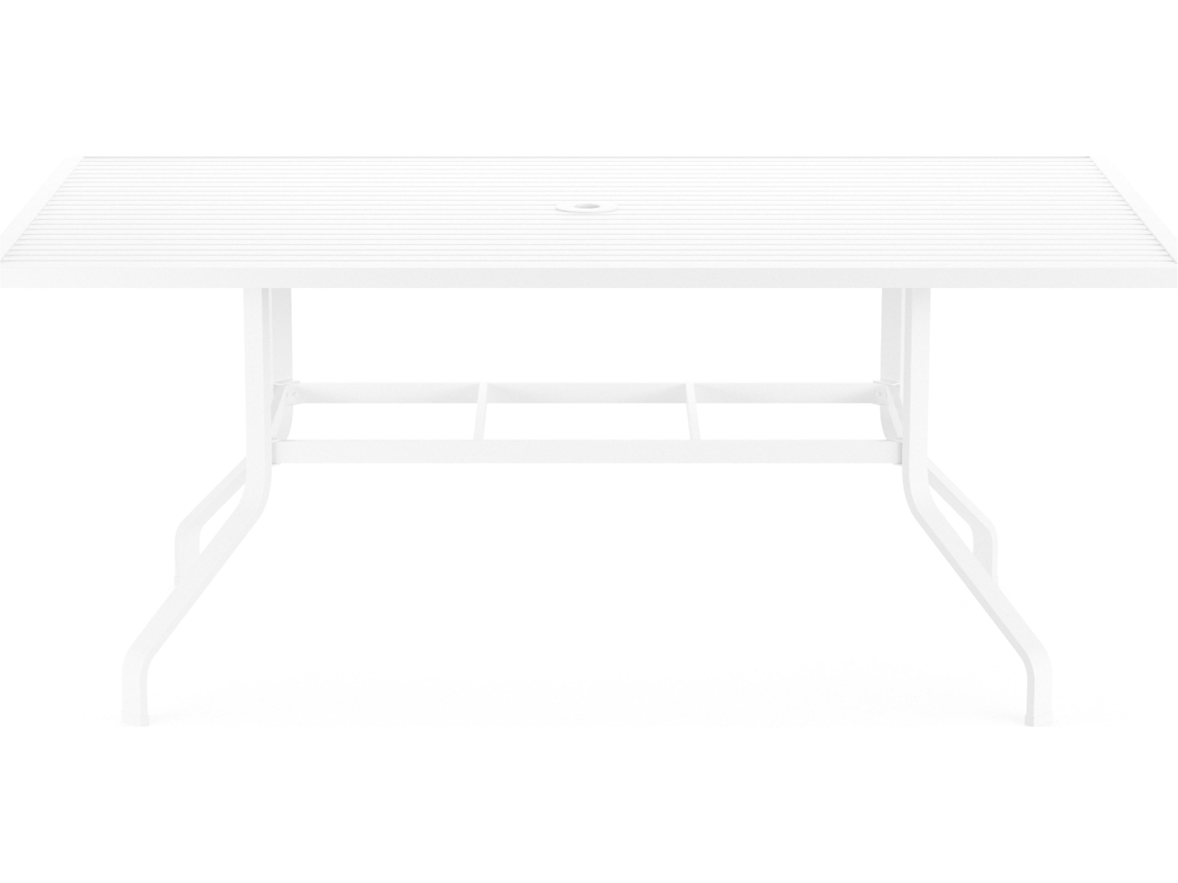 Sunset West Bristol Aluminum Frost Rectangular Outdoor Patio Dining Table with Umbrella Hole
