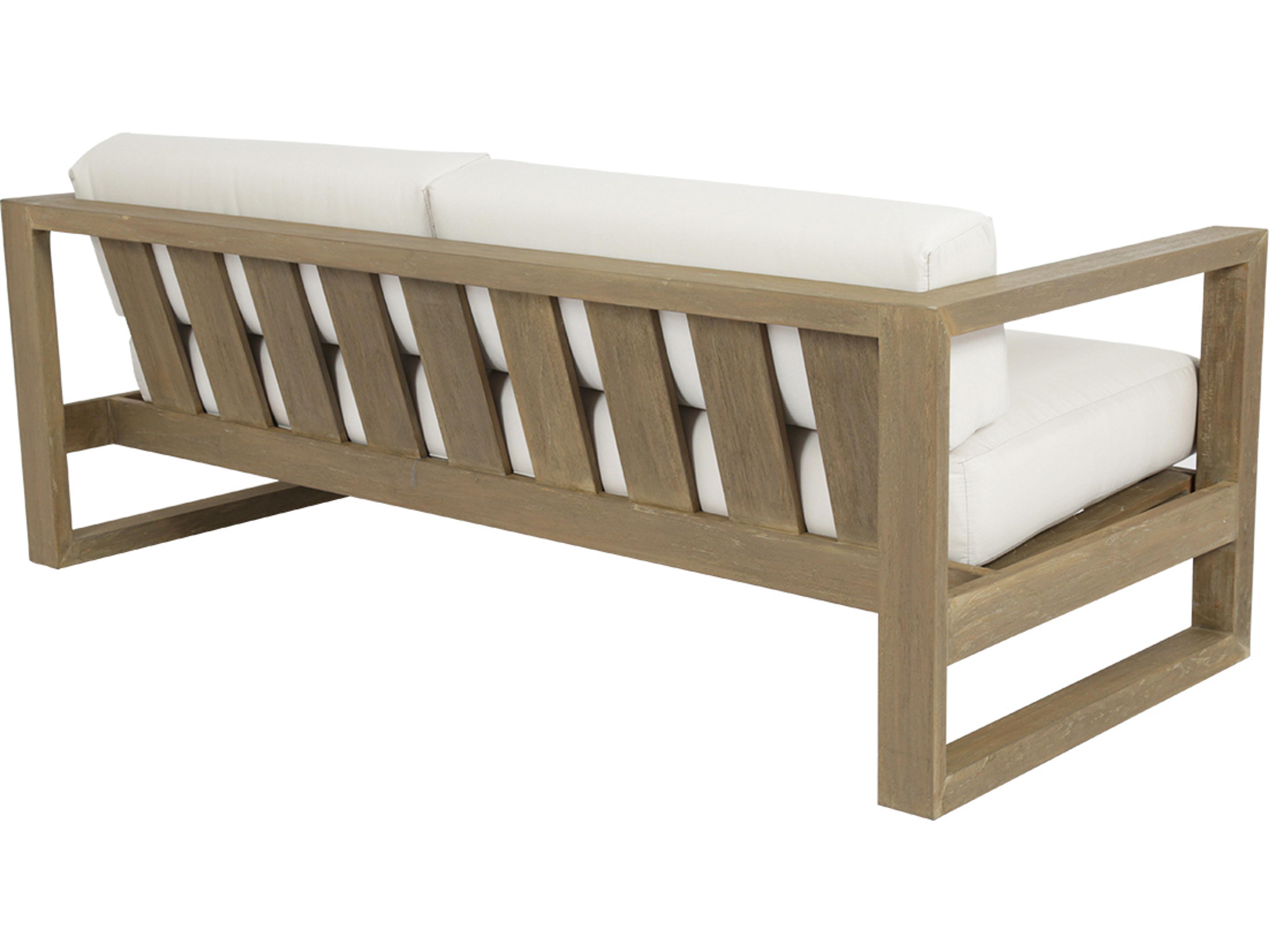 Sunset West Coastal Teak Patio Sofa in Canvas Canvas